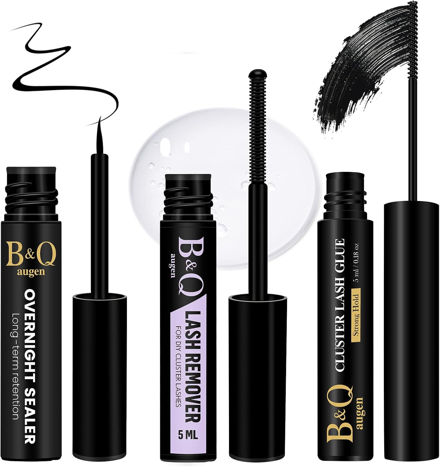 B&Q Lash Glue Bond and Seal and Remover Kit Waterproof 5ML*3PCS Eyelash Glue Lash Remover Black Strong Hold Effective 48H, Latex-Free, Beginner Friendly（3Pcs-Black） image number 1
