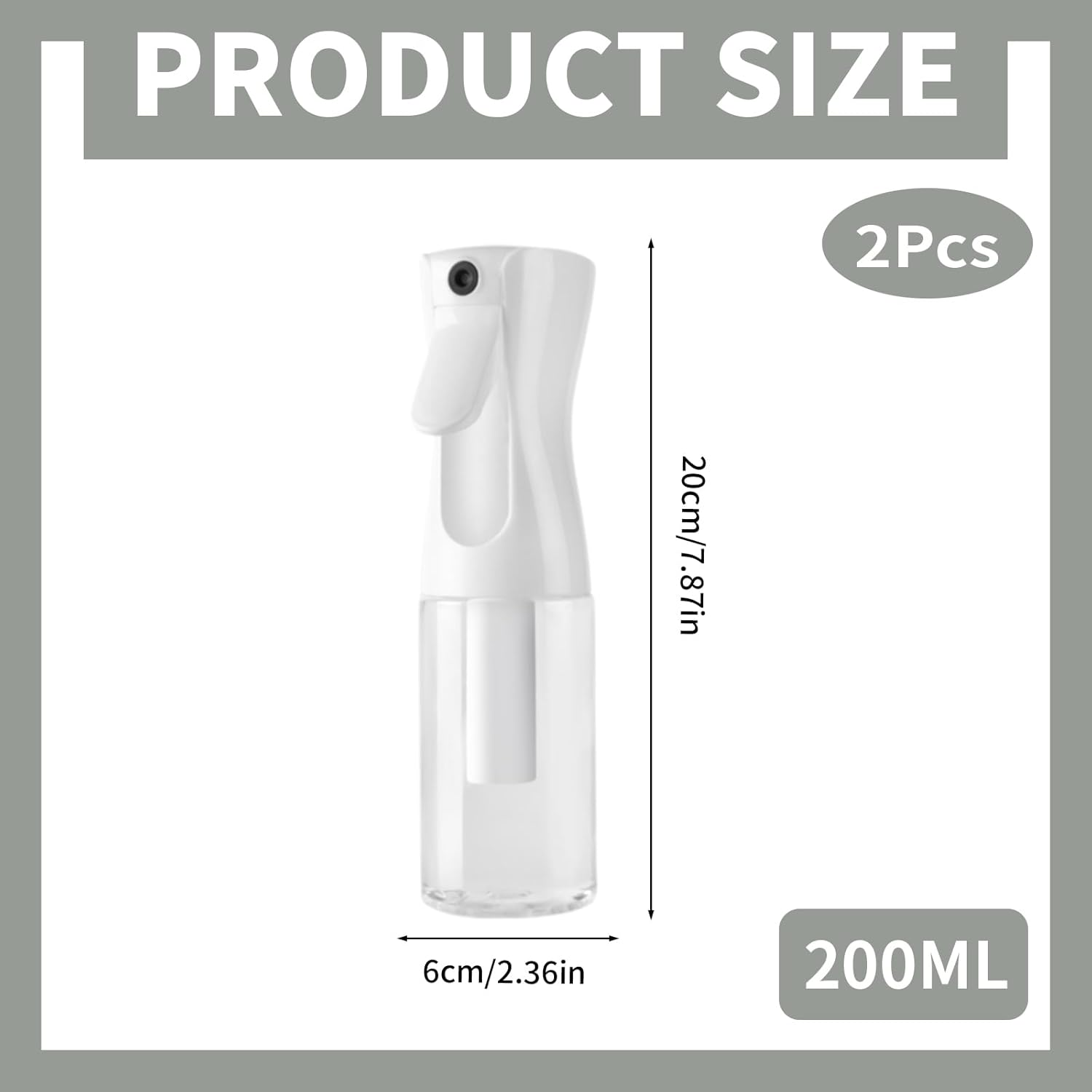 2 Pack Ultra Fine Mist Spray Bottles - Continuous Hair Mister Sprayer for Hairstyling, Cleaning & Salons, 200Ml image number 1