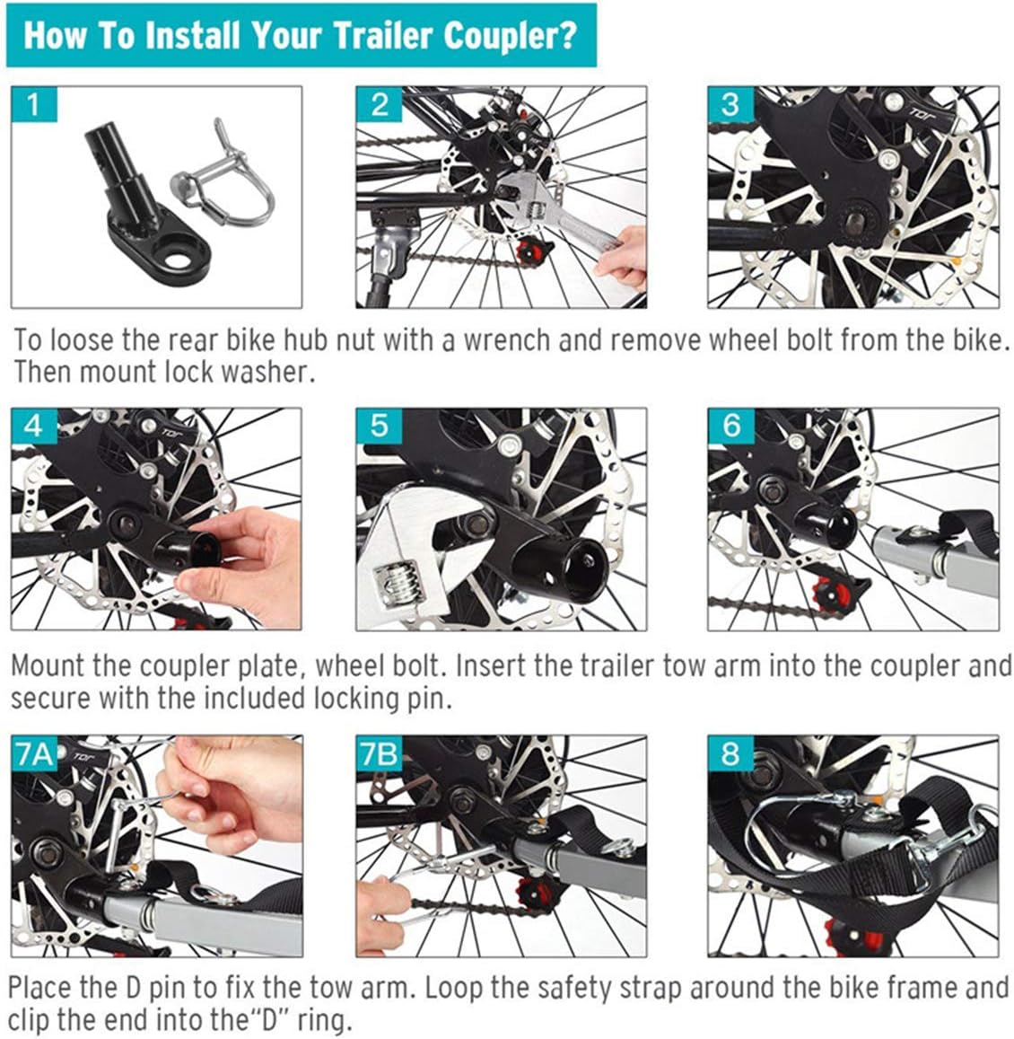 Bicycle Trailer Hitch Coupler Mount Attachment, MASO-AUTO Bike Rear Racks Axle Steel Adapter Replacement Cycling Accessory for Dog Kids Cargo image number 4