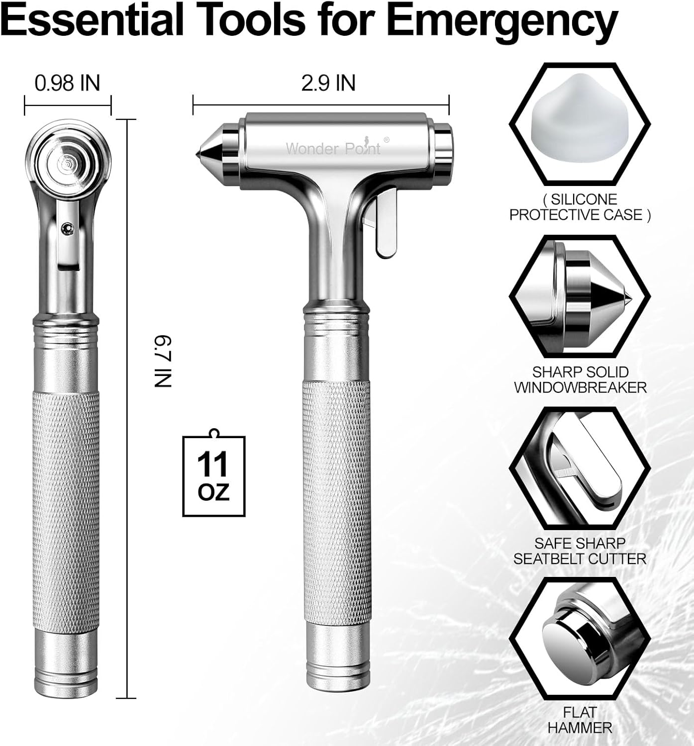 Car Safety Hammer - Emergecy Car Escape Tool, Metal Window Hammer, Glass Breaker with Seat Belt Cutter, Hard Aluminium Alloy Head Design image number 3