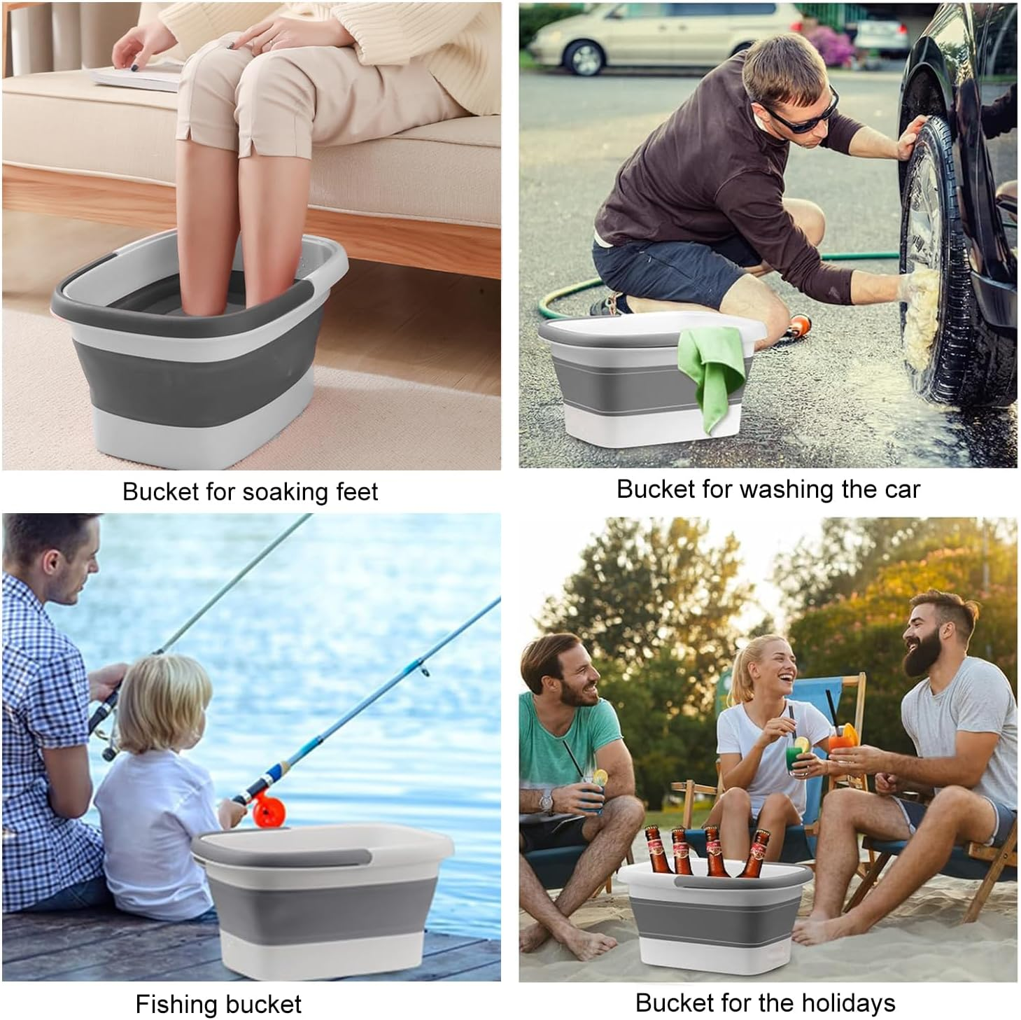 Collapsible Foot Bath Basin for Soaking Feet, Foot Soak Tub with Handle,Foldable Foot Bath with Foot Massaging Acupoints to Help Sleep 15L/4 Gallons Massager Foot Soaking Basin Feet (Grey)