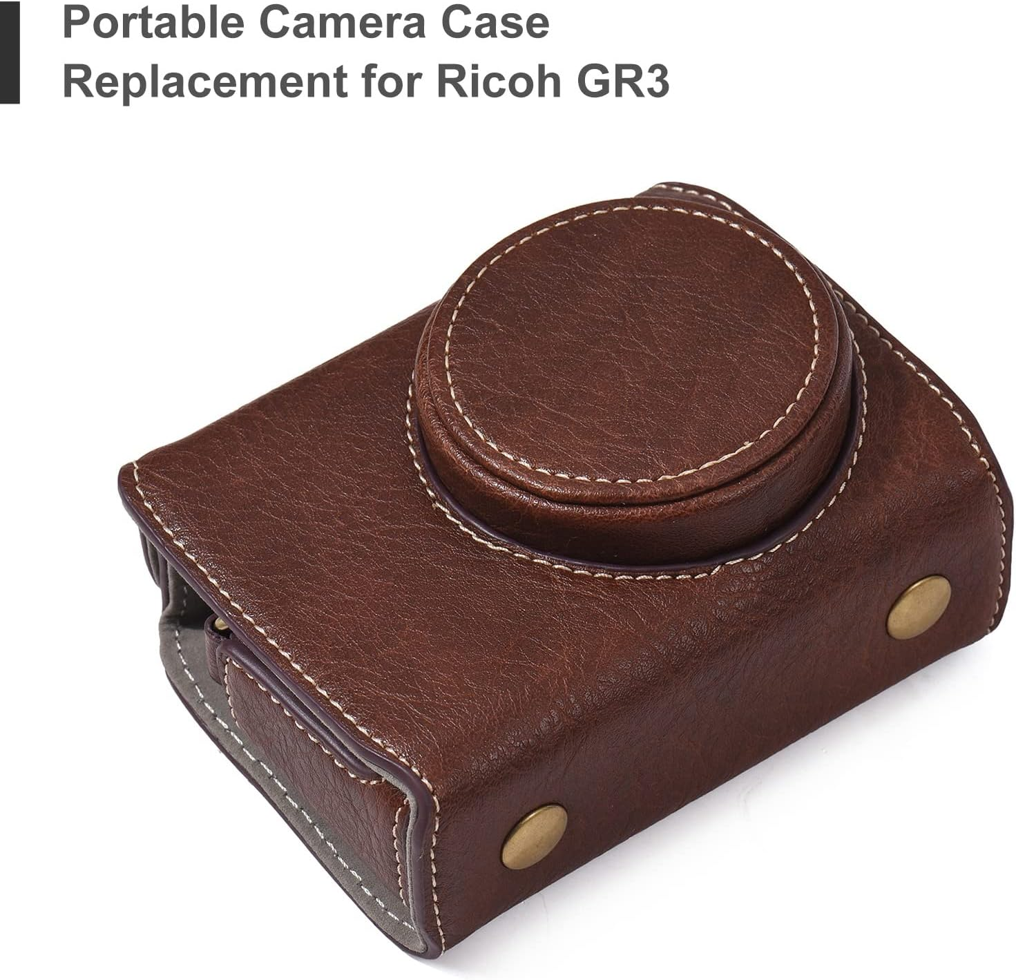 Portable Camera Case Synthetic Leather Camera Carry Bag with Shoulder Strap Replacement for Ricoh GR3 GR III/ GR3X Camera Coffee - Coffee image number 4