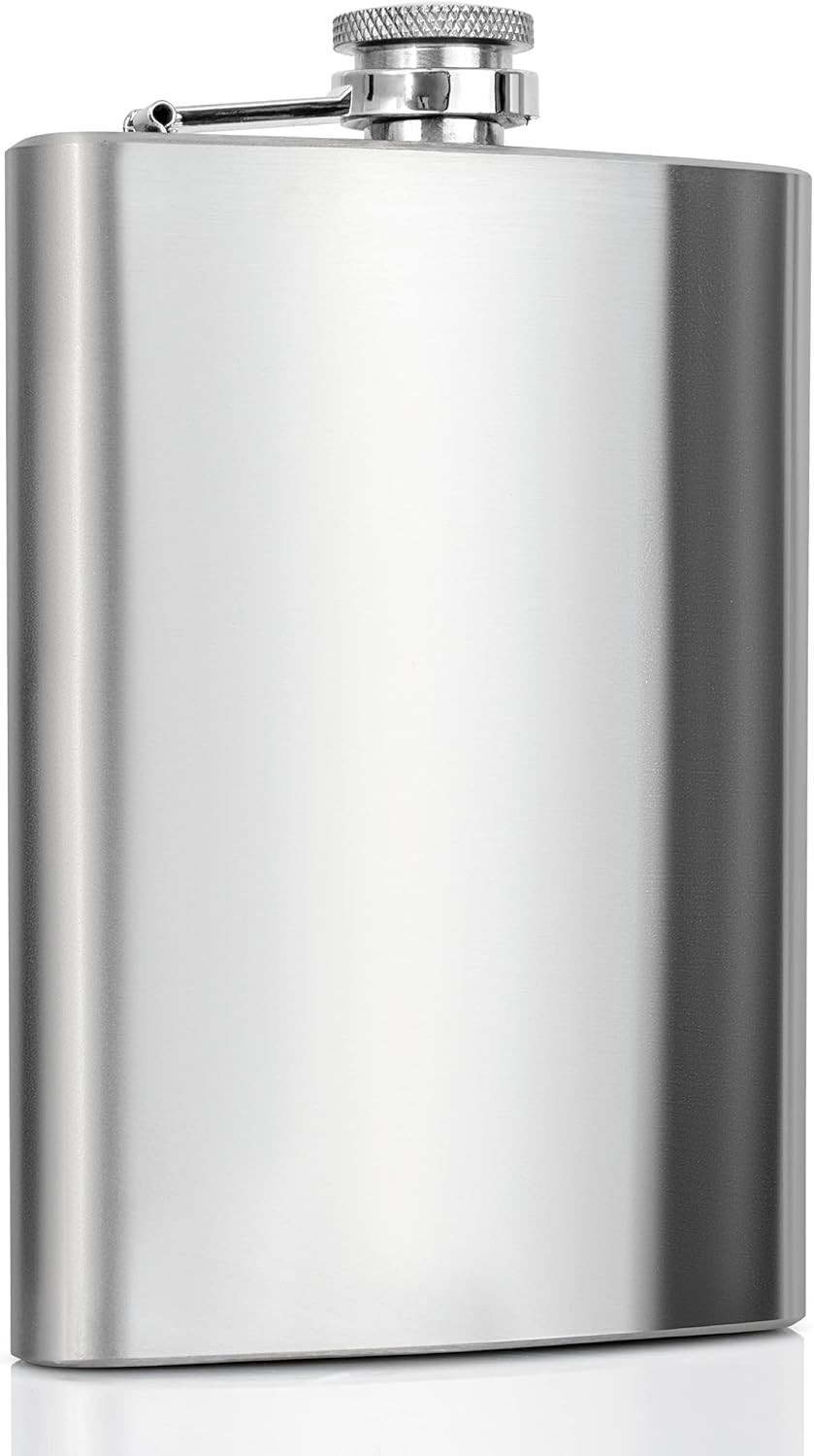 Maxam 12 Ounce Stainless Steel Flask, Lightweight Drinking Flask with a Screw-On, Leak Proof Lid, Polished Silver image number 5