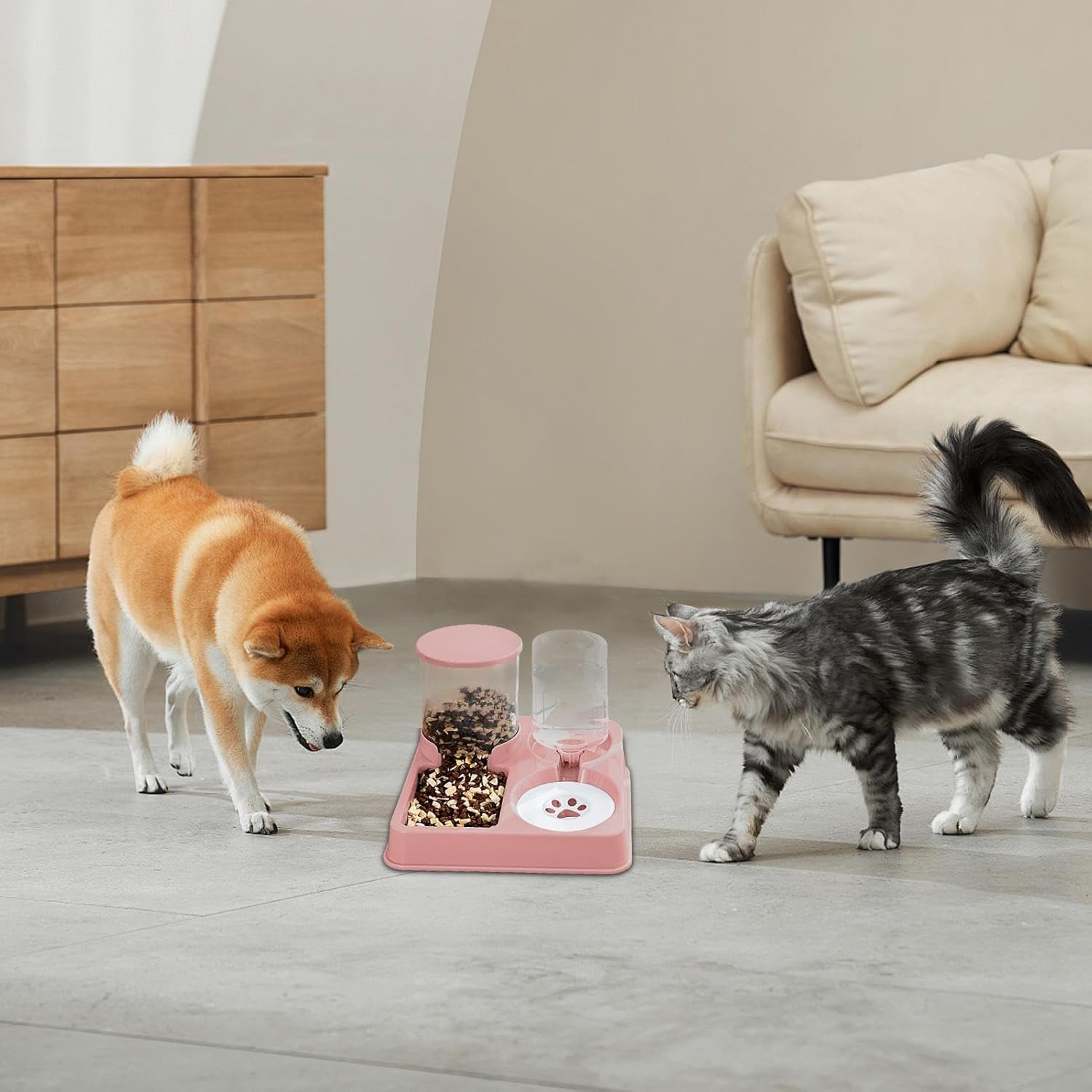 2 in 1 Cat Food and Water Dispenser - Pet Food Bowl, Water Dispenser, Feeder, Automatic Combined Food and Water Bowl for Kittens, Cats, Dogs image number 4