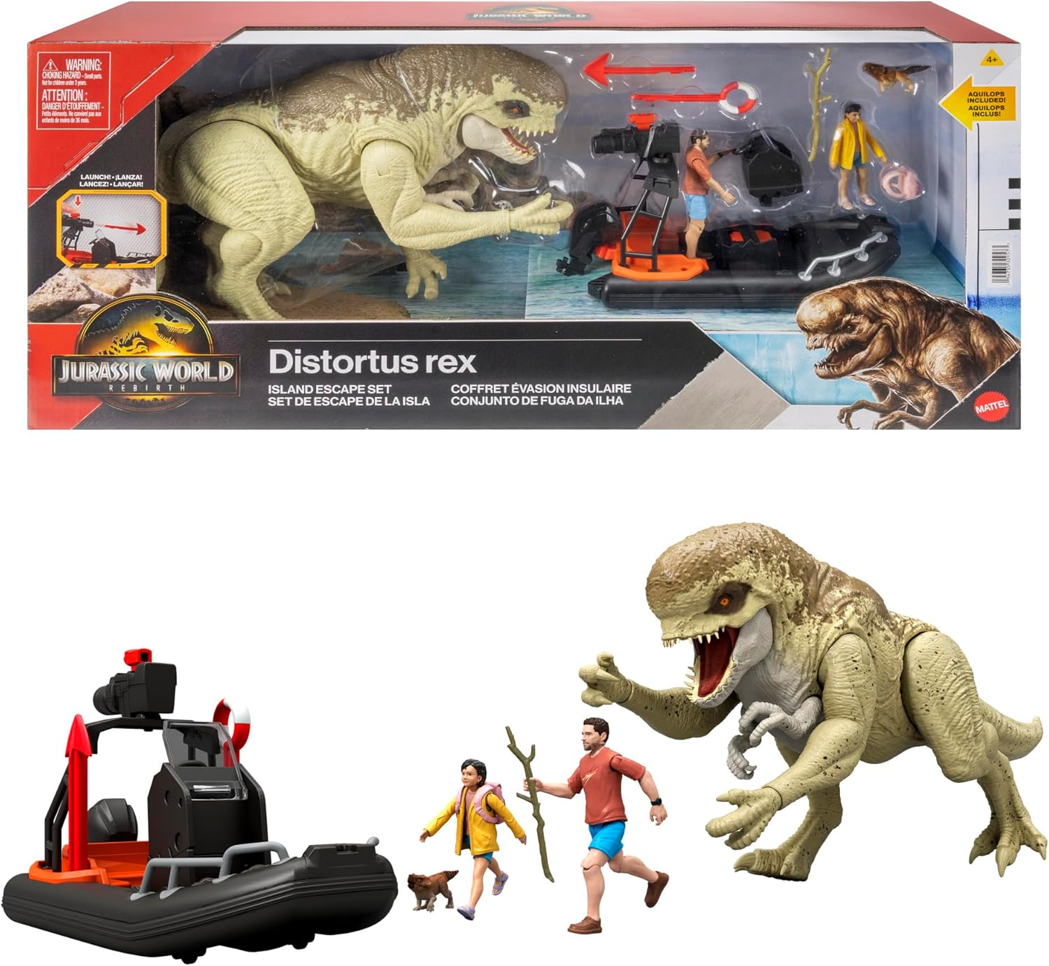 Mattel Jurassic World Rebirth Storypack, Vehicle with Dinosaur & Human Figures, Movie Raft & Distortus Rex & Delgado, Isabella & Aquilops, Island Escape image number 3