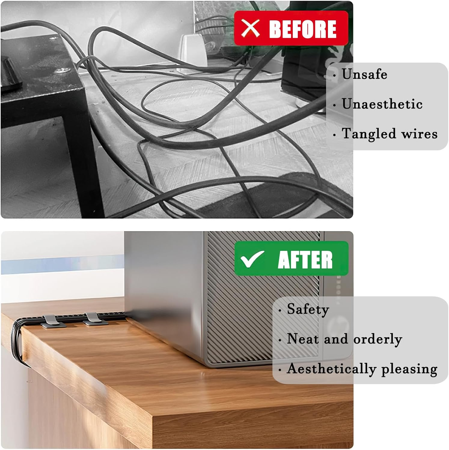 Hook and Loop Cable Ties, 80PCS Cable Management under Desk, Reusable Wire Organizers for Cords, Self Adhesive Cable Straps Clips, Household & Office Essentials, White image number 6