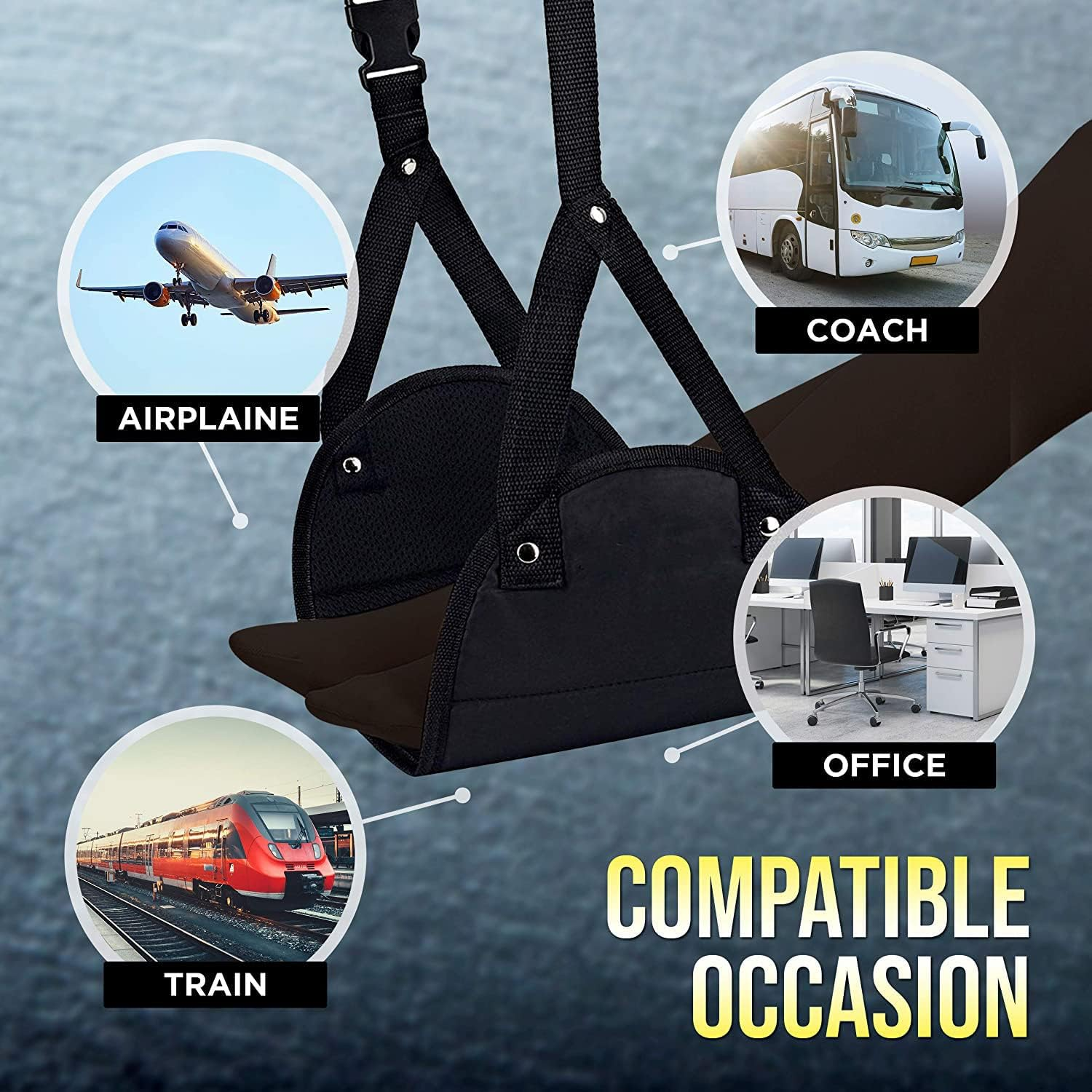 Airplane Footrest Made with Premium Memory Foam, Airplane Travel Accessories, Footrest Hammock, Portable Airplane Foot Rest Used in Office/Plane/Home, Hammock Leg Rest Adjustable Height image number 5