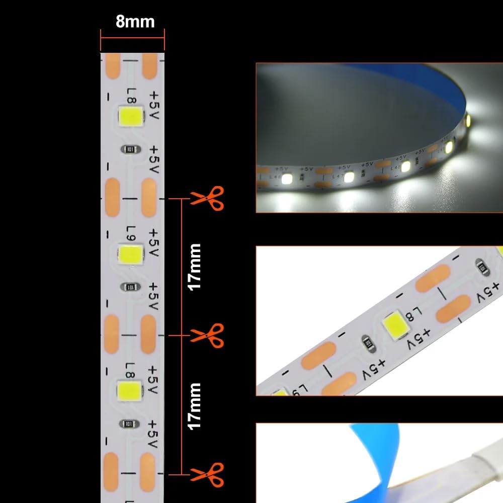 Vrabocry USB LED Strip DC 5 V SMD 3528 Natural White 5 M / 16.4 Ft 300 Leds LED Strip with USB Cable TV Desktop Laptop Backlight Kitchen Lighting Rope Lighting Not Waterproof image number 1