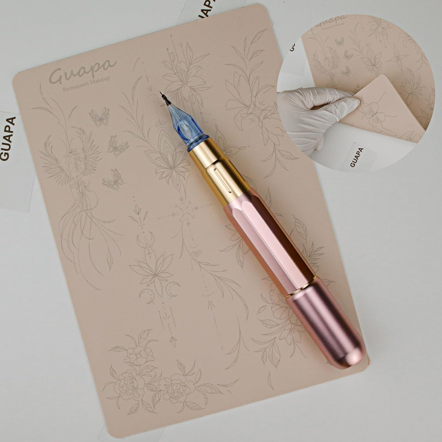 3PCS Rasmet Silicone Tattoo Training Pad 1.5Mm Thickness Double Sided Pre-Printed Gray Design Fine Line Tiny Tattoo Practice Skin for Tattoo Line Practice Tattoo Shading