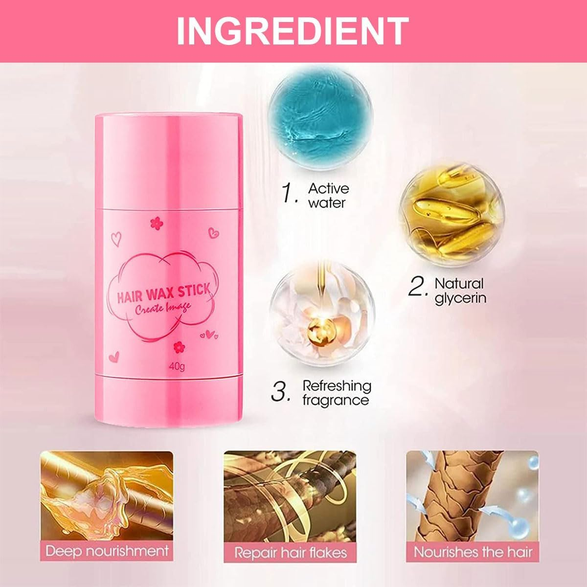 2PCS Hair Wax Stick Crushed Hair Finishing Balm Long Styling Hair Finishing Stick Non-Greasy Style Wax Stick for Men Women Broken Hair image number 5