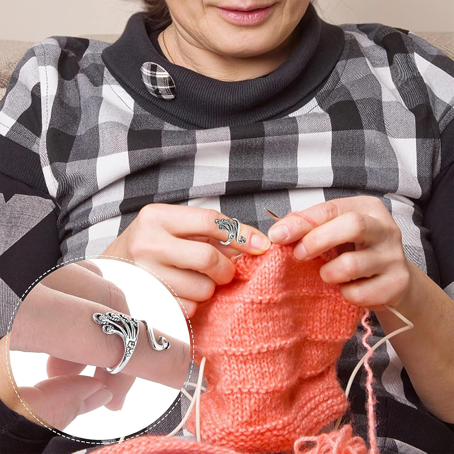 Knitting Rings, 8 Pcs Silver Metal Adjustable Crochet Knitting Tools for Hand Weaving, Hook Line Supplies, with Animal Shape Open Finger Ring (8 Styles) image number 6