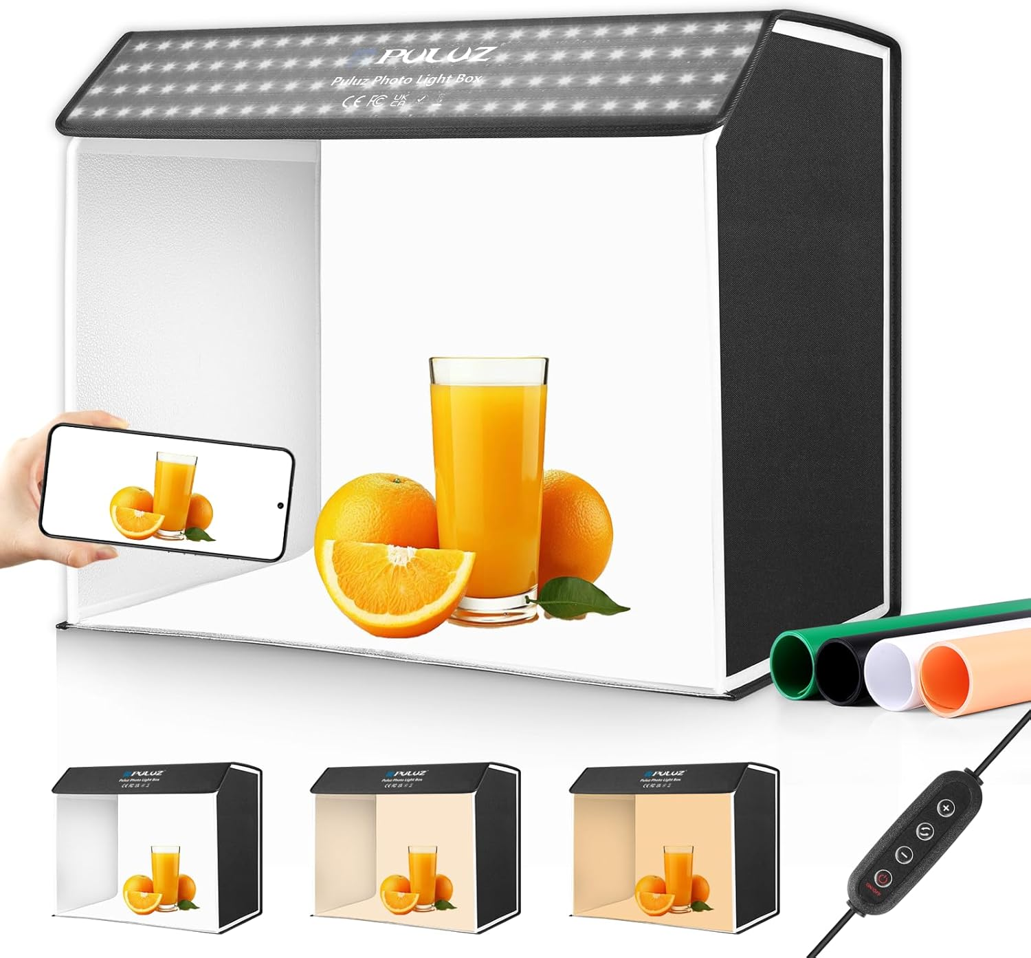 Photo Studio Light Box, 60X40Cm Portable Shooting Tent with 672 Leds, Three Adjustable Color Temperatures Studio Lightbox, and 4 Coloured Backdrops, Foldable Photography Lightbox image number 3