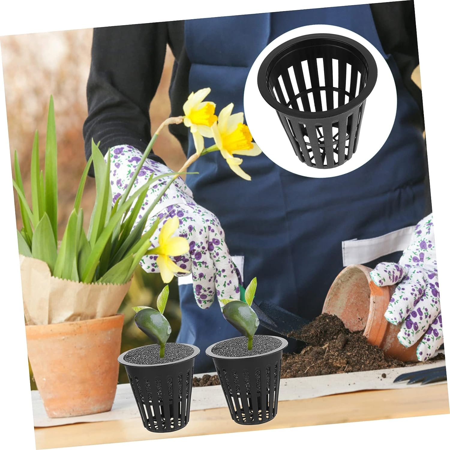 Housoutil Planting Basket Orchid Pots Hydroponic Planter Plants Pots Hydroponics Net Basket Plastic Net Cups Orchid Nursery Garden Slotted Cups Plant Nursery Black Small 10Pcs image number 5