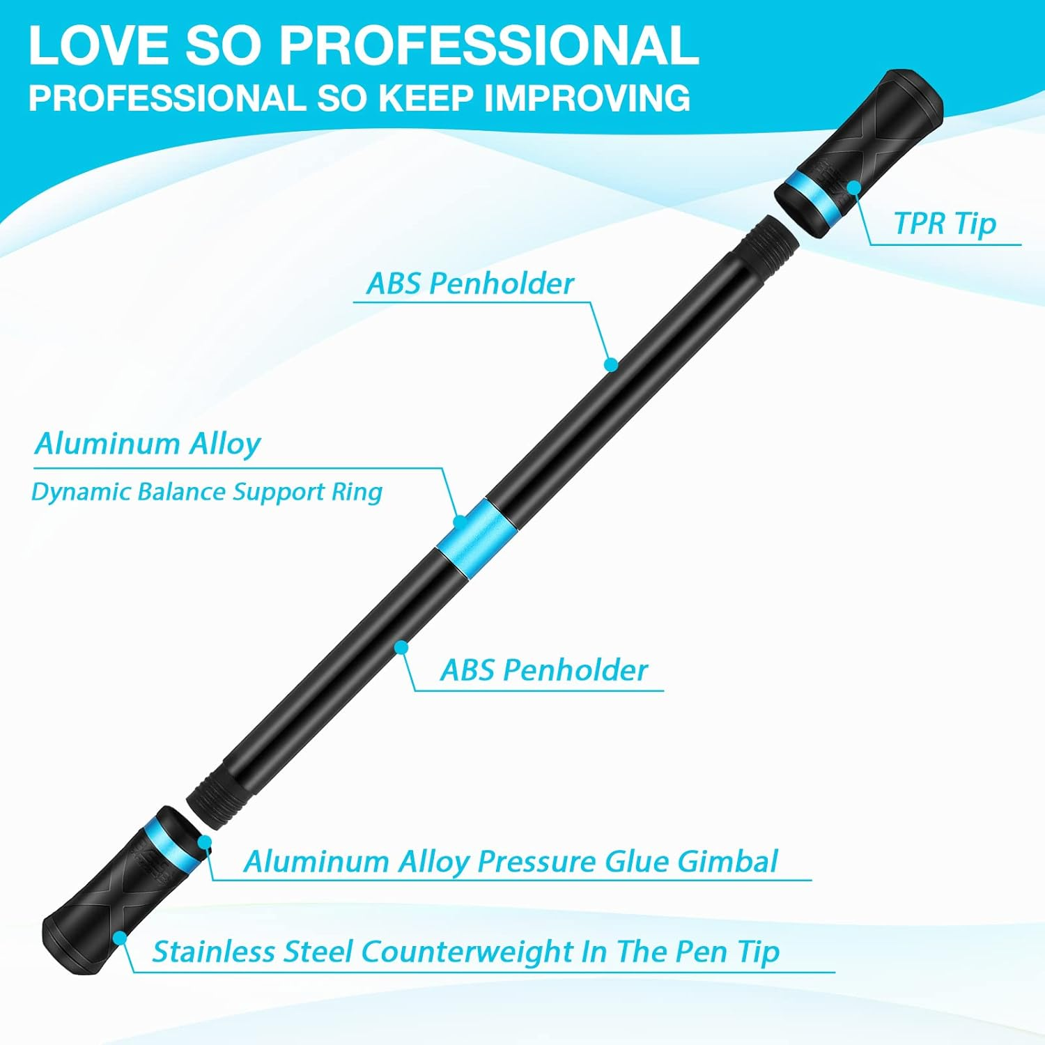 Spakon 4 Pieces Pen Spinning Spinner Finger Rotating Gaming Trick Pen Mod Stress Releasing Brain Training Toys for Kids Teens Student Games Learning Office Supplies(Black, Blue) image number 3