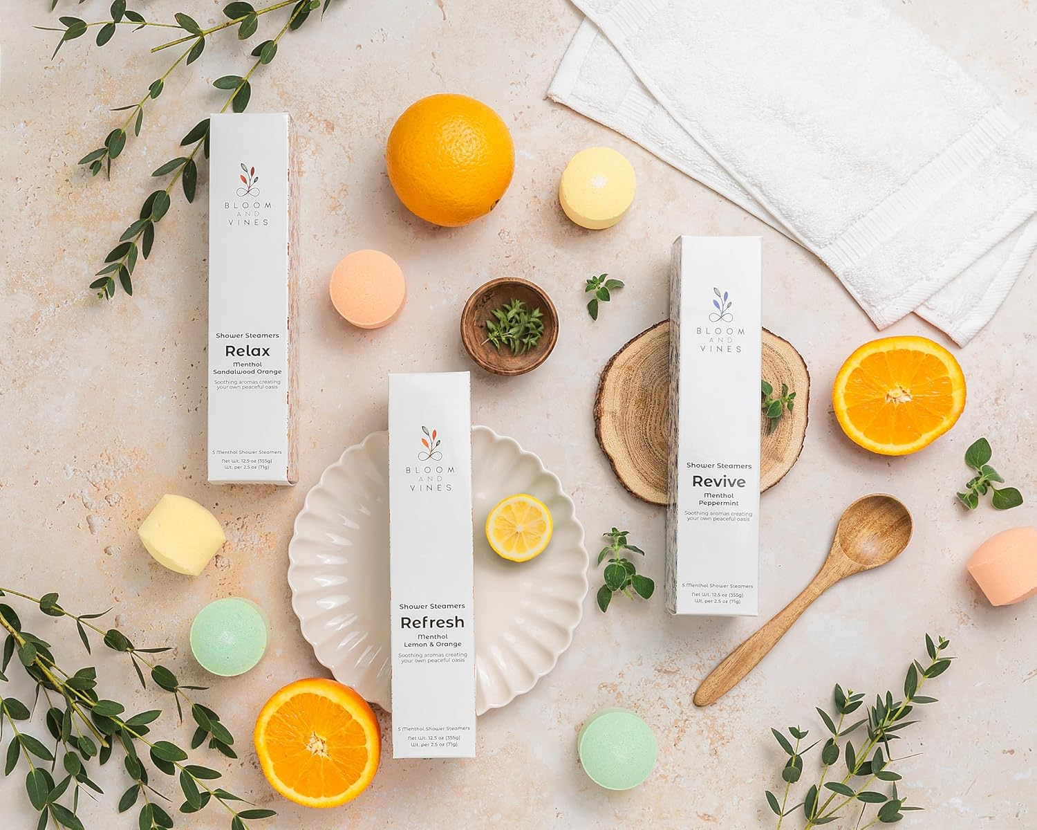 Bloom and Vines Shower Steamers, Refresh - Menthol Lemon & Orange image number 1