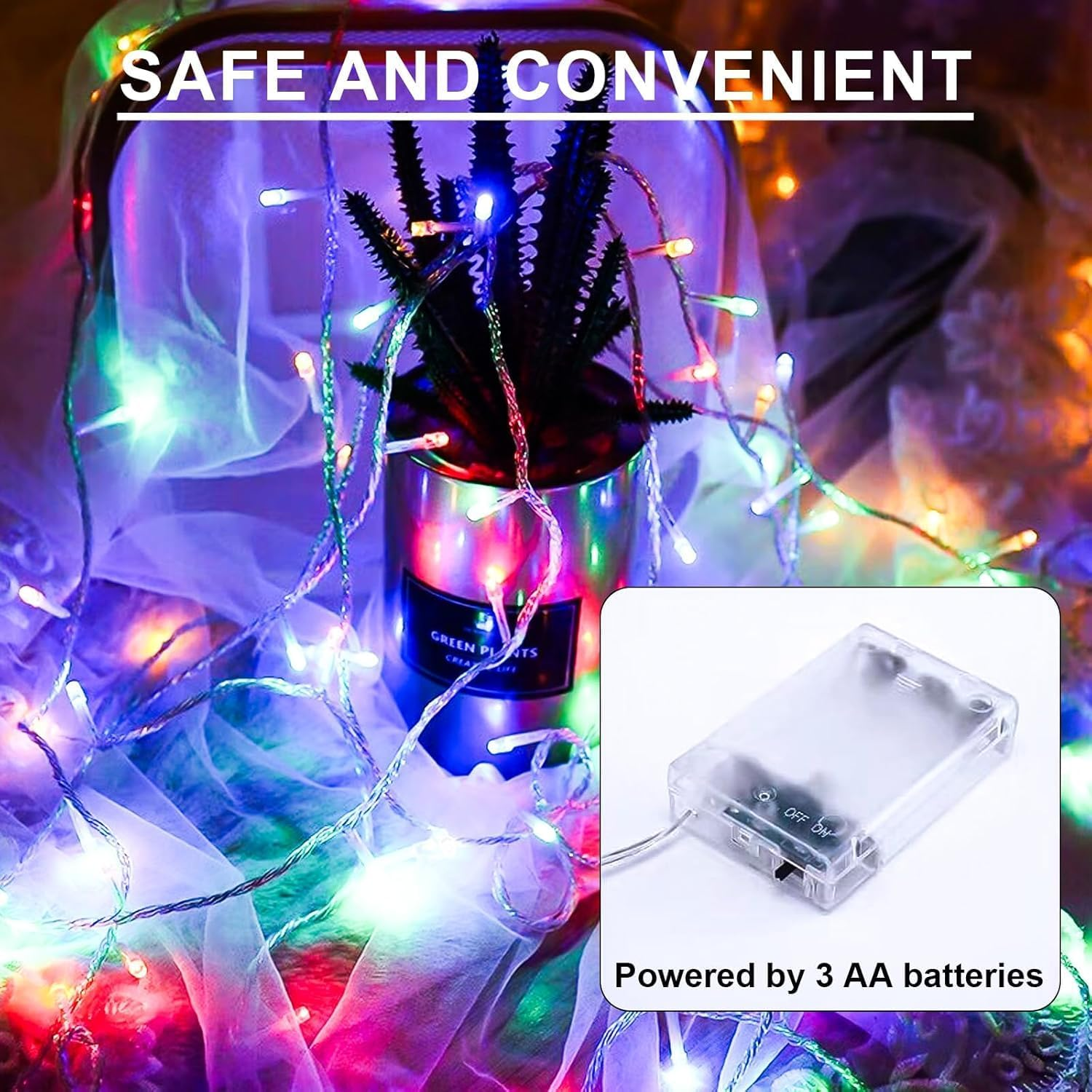 Fairy LED String Light Battery Operated,10M/100Led 3XAA Battery Case, Indoor Outdoor String Lights for Xmas Tree,Wedding, Halloween, Party, Garden Decoration(Battery Not Included) (Deep Color)