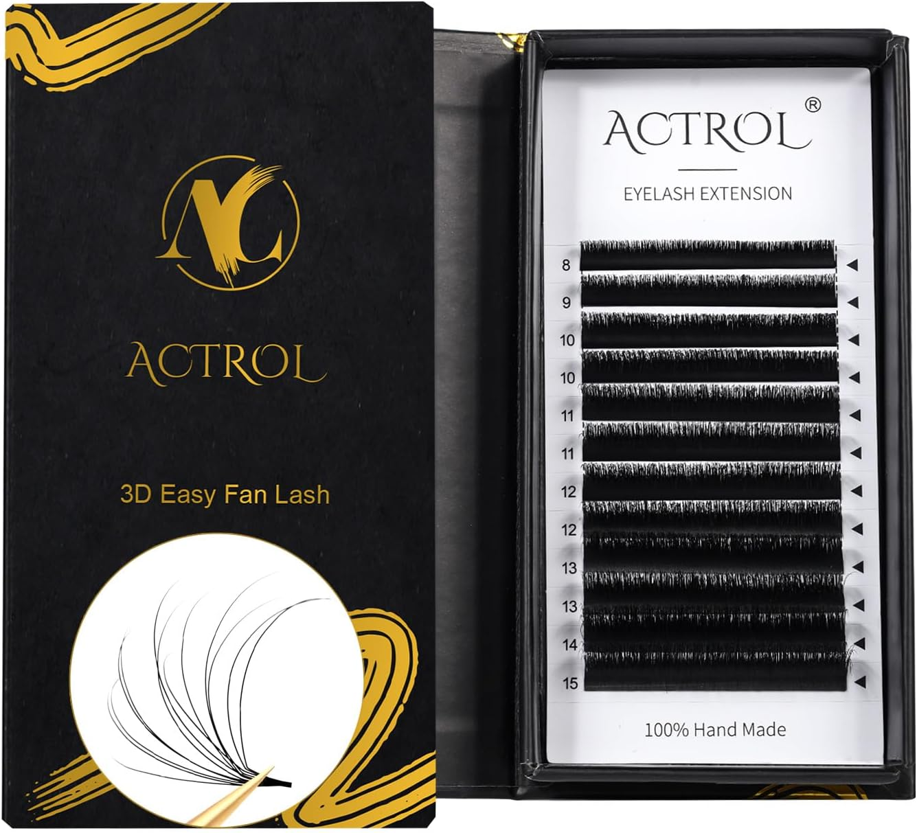 ACTROL 3D Easy Fan Lashes Eyelash Extensions 0.07 C 60&deg; Curl 8-15Mix Tray Mink Volume Premade Russian Lashes 3D-20D Withstand 100℃