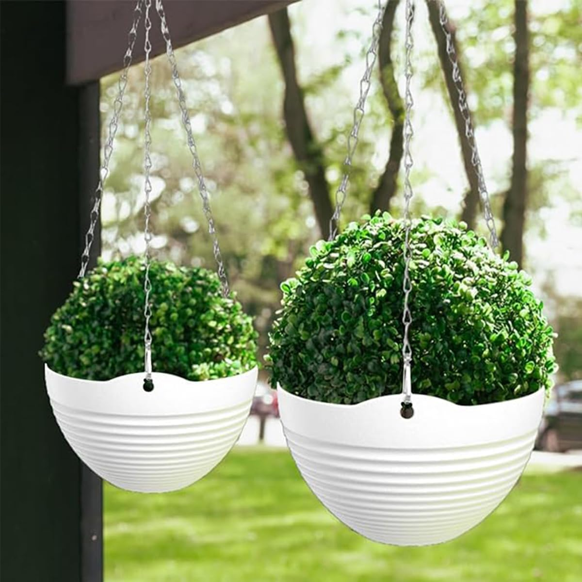 5 Pack Hanging Planters,8'' Hanging Plant Pots Baskets,With Hanging Chains and Drainage Plugs,For Flower Plant Lovers,Indoor Outdoor Flower Plant Pot Containers,Come with Free Mini Garden Tools Set image number 4