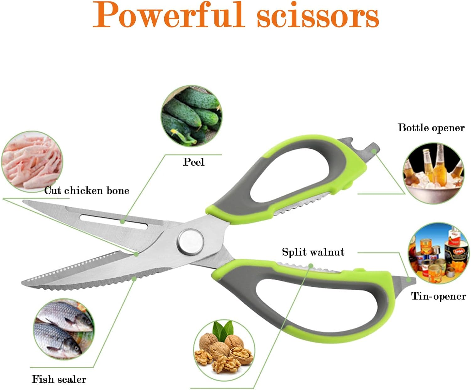 Kitchen Scissors,Herb Scissors with Kitchen Shears and Peeler,Easy to Clean,Heavy Duty Scissors for Fish, Salad,Chive, Meat, Basil, Multipurpose Sharp Sissors image number 4