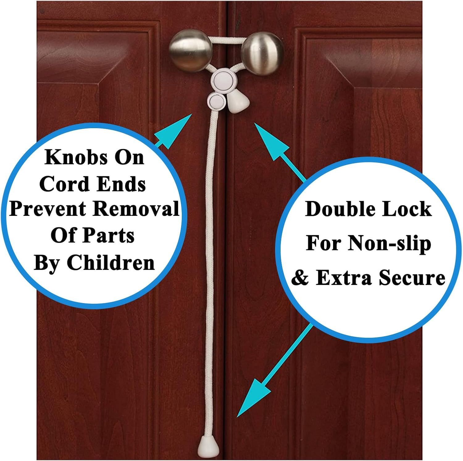 Baby Safety Cabinet Locks for Knobs - Upgraded Child Safety Cabinet Latches for Home Safety Strap for Baby Proofing Cabinets Kitchen Door RV No Drill No Screw No Adhesive 5 Pack White image number 5