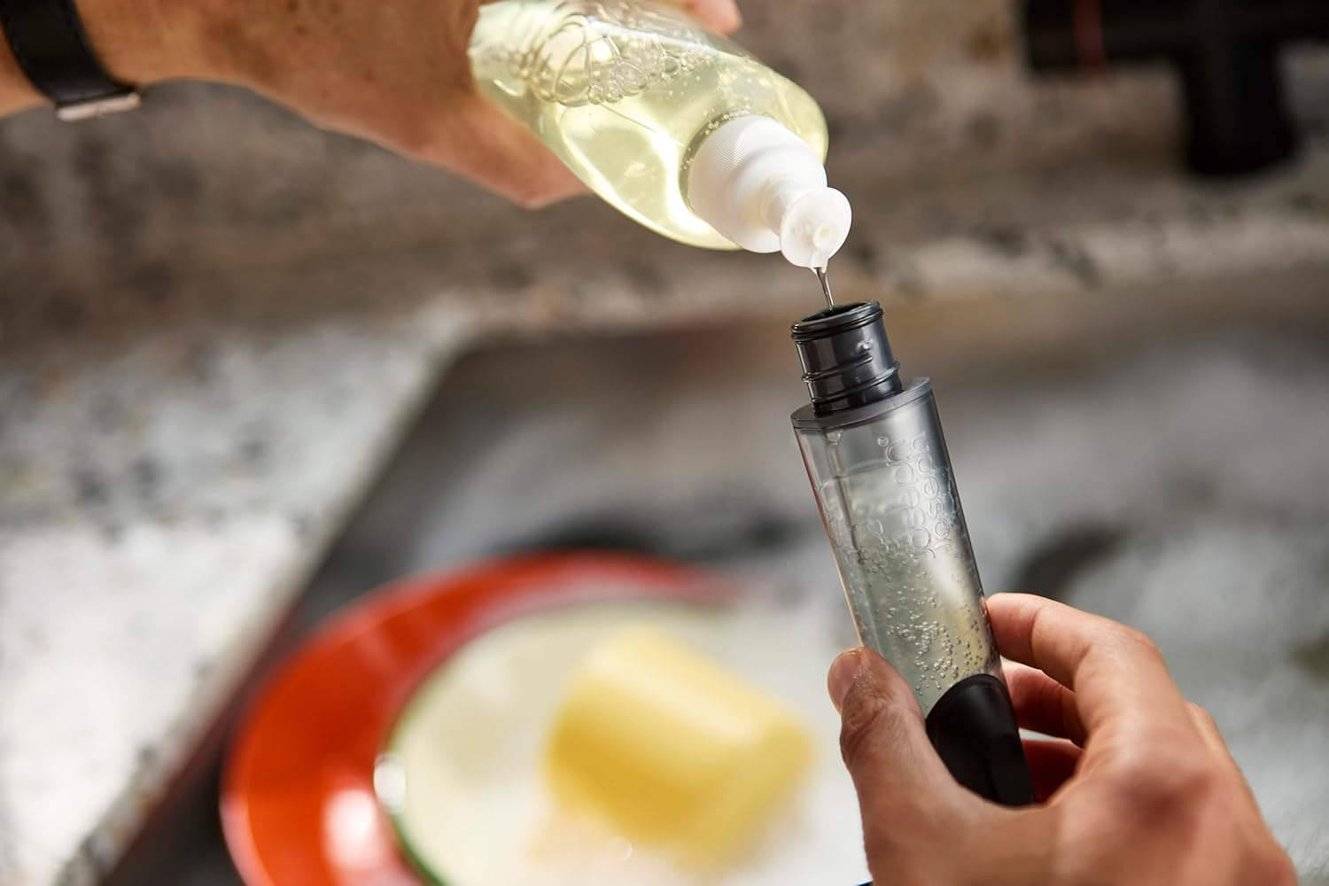 Joseph Joseph Sinktech Refillable Soap-Dispensing Dish Brush with Replacement Head image number 1