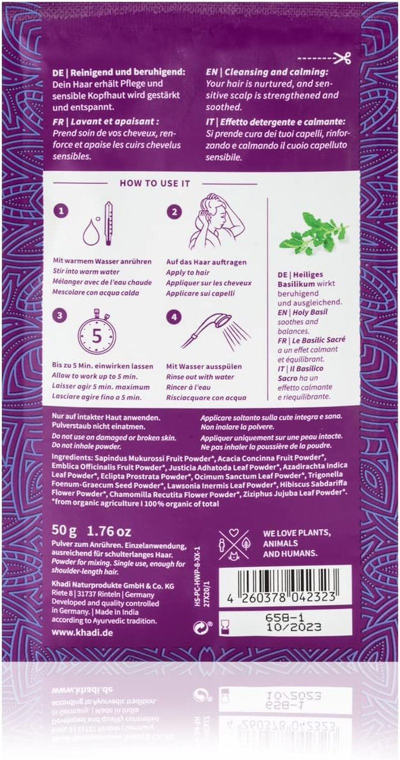 Khadi Sensitive Herbal Wash Ayurvedic Hair Mask - Cleansing, Soothing & Intensively Nourishing Powder Shampoo - 100% Natural & Vegan - 50 G image number 2