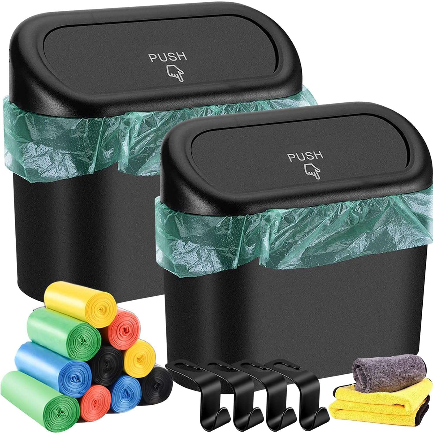 2-Pack Car Trash Can with Lid, Hanging Mini Vehicle Bin, 210 Trash Bags, 4 Headrest Hooks, Dustbin Garbage Organizer for Home Office image number 6