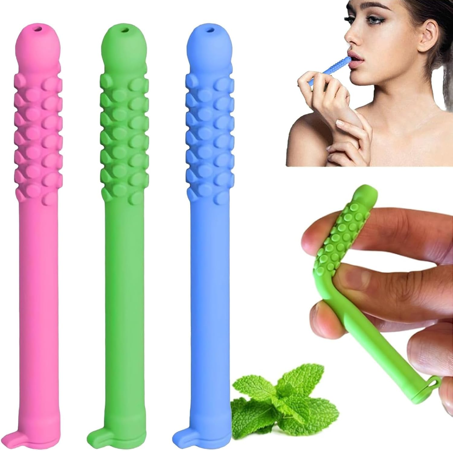 Reusable Silicone Chewable Sticks for Adults Flavor Infused Oral Sensory Tool Stick 3 Pack Travel-Friendly Flavour Oral Relief Smoking Fidget Relief Sticks Orange/Strawberry/Mint image number 2