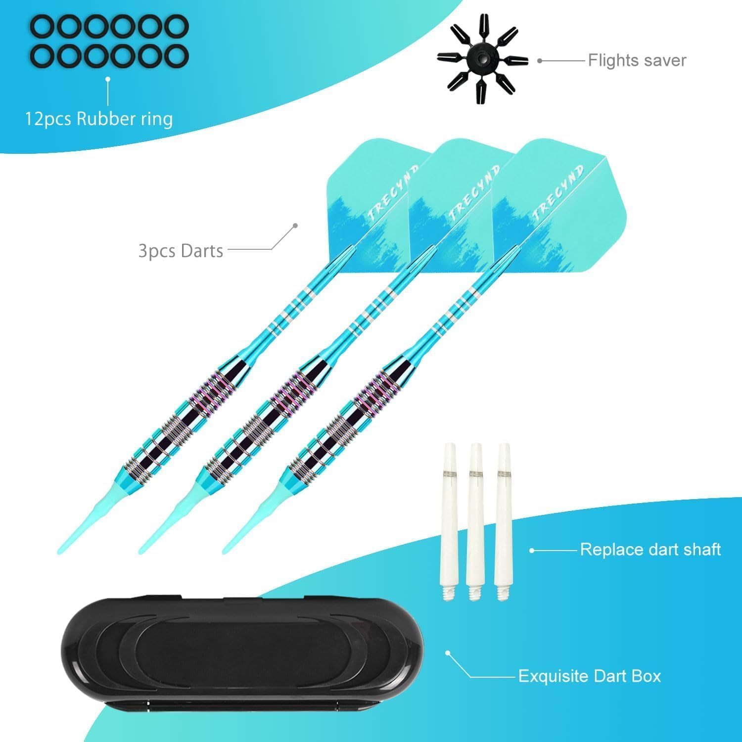 Soft Tip Darts Sets - Soft Tip Darts for Electronic Dartboard Plastic Tip Darts Set with Aluminum Shafts + Extra 3 Dart Flights 3 Replace Plastic Shafts