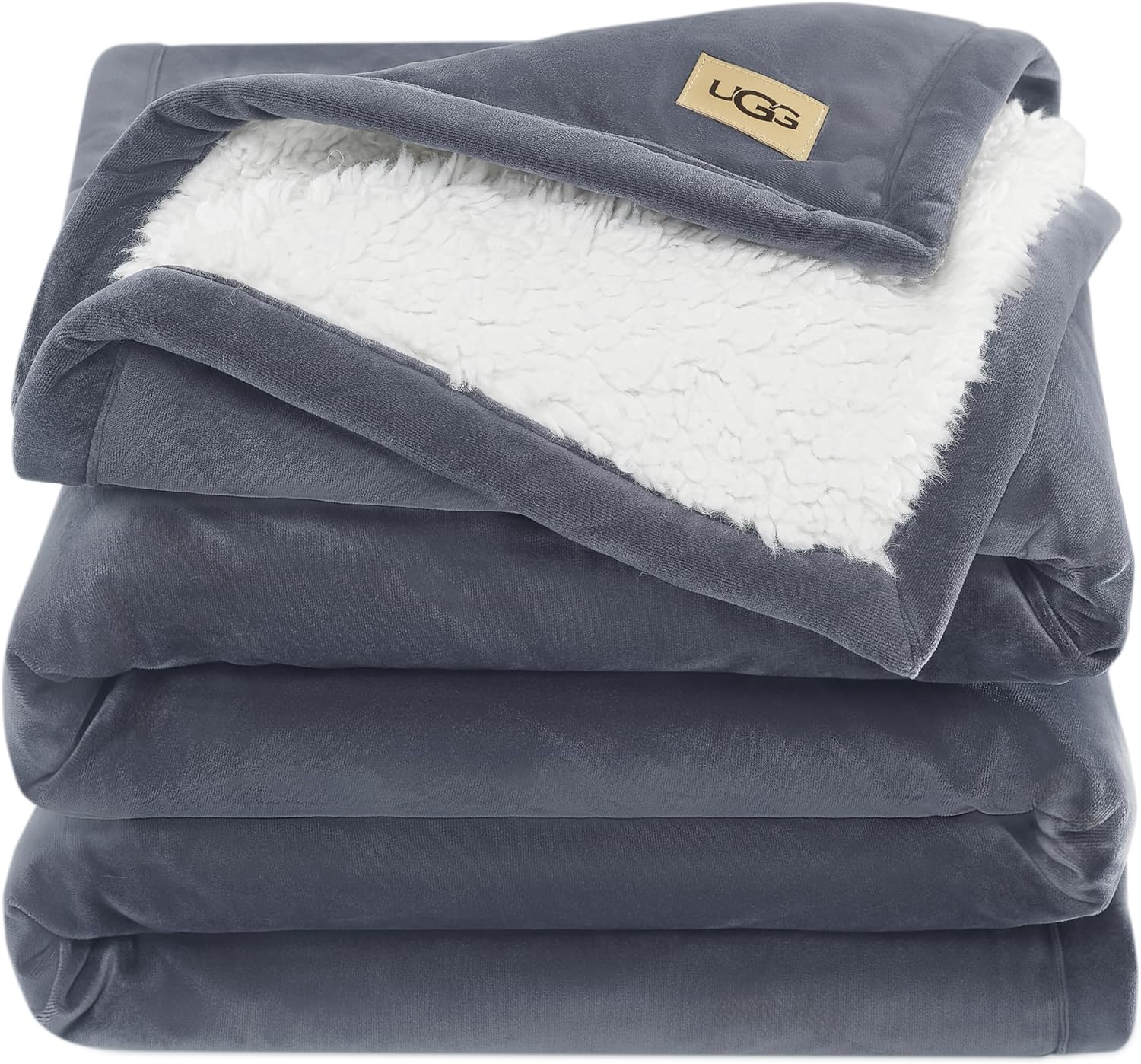 UGG 23858 Bliss Sherpa Fully Reversible Throw Blanket for Couch or Bed Machine Washable Easy Care Soft Plush Luxury Oversized Accent Blankets, 70 X 50-Inch, Charcoal
