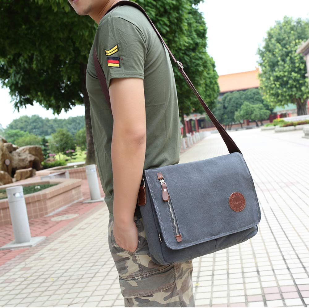 13 Inch Vintage Men'S Canvas Messenger Bag Laptop Shoulder Satchel Crossbody Sling Bookbag School Bag Briefcase Laptop Bag (Grey) image number 4