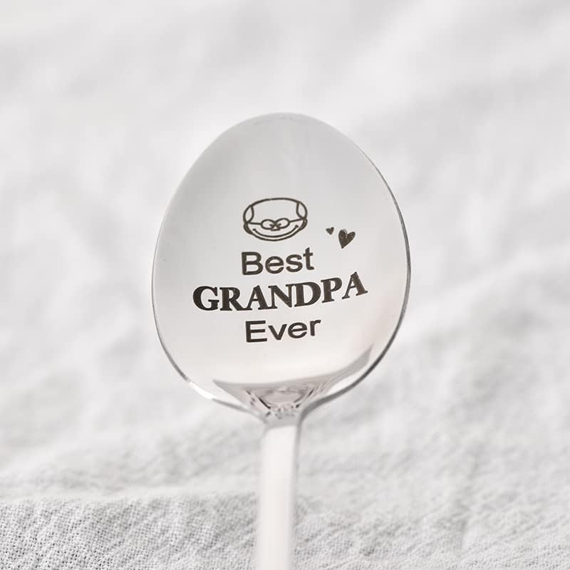 Fathers Day Birthday Gifts Spoon for Grandpa Grandfather Best Grandpa Ever Spoon Gifts for Papa Christmas Day Present Granddad Granddaddy Coffee Spoons Gift from Grandson Grandaughter