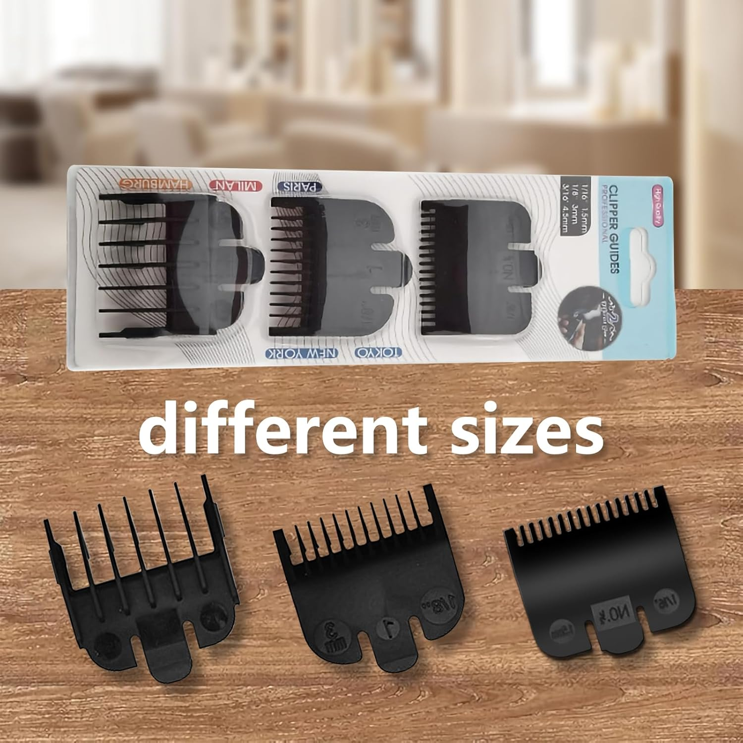 3 Professional Hair Clipper Guards Set Compatible with Wahl Clipper Guards, Clipper Guides Replacement 3 Piece Set Black Color 1/16 Inch to 3/16 Inch for Hair Clippers