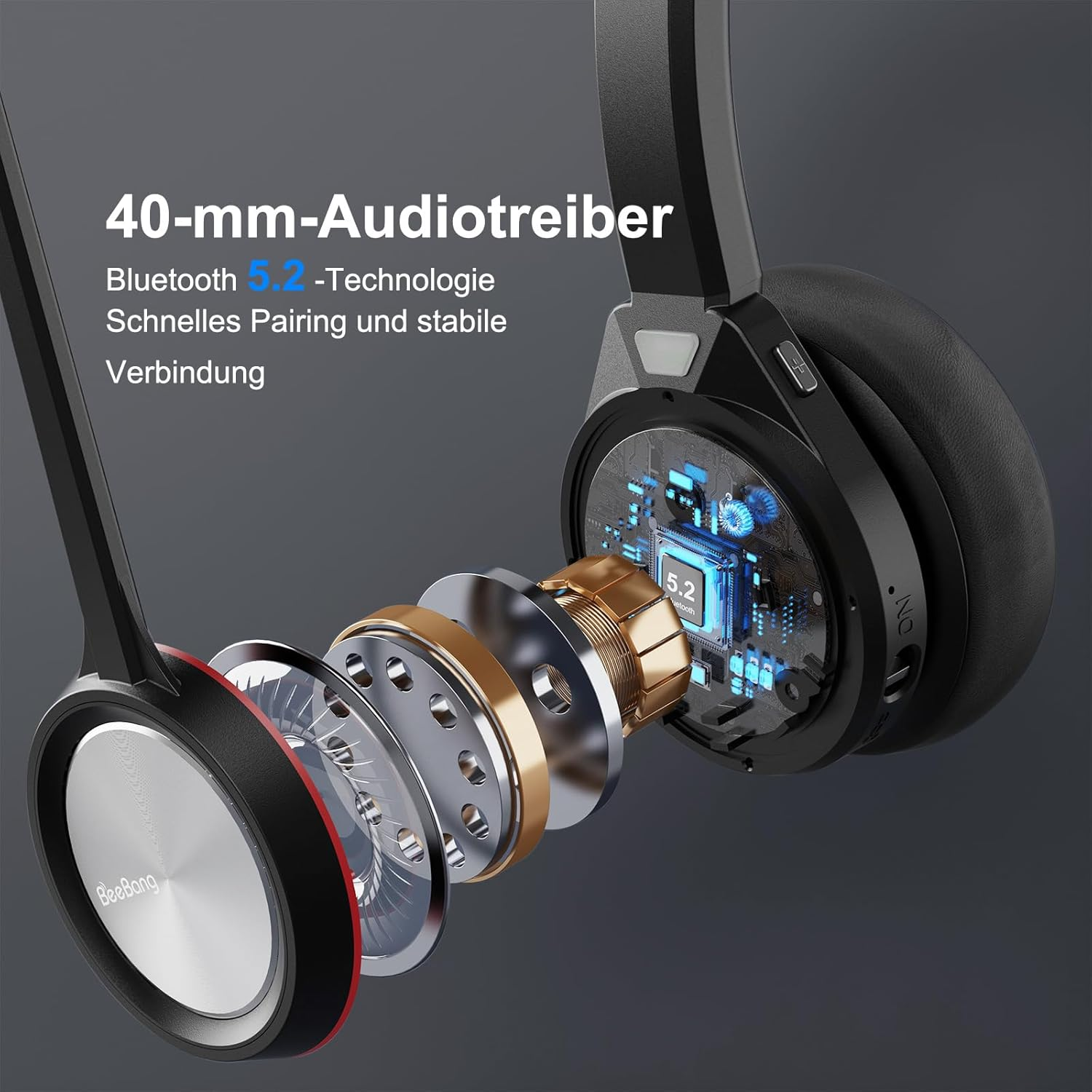 Beebang Wireless Headset, Bluetooth 5.2 Headset with Microphone & USB Dongle for PC, 40 Hours Talk Time Headphones Wireless for Mac Computer Skype Teams Zoom Laptop Office Call Centre Phone