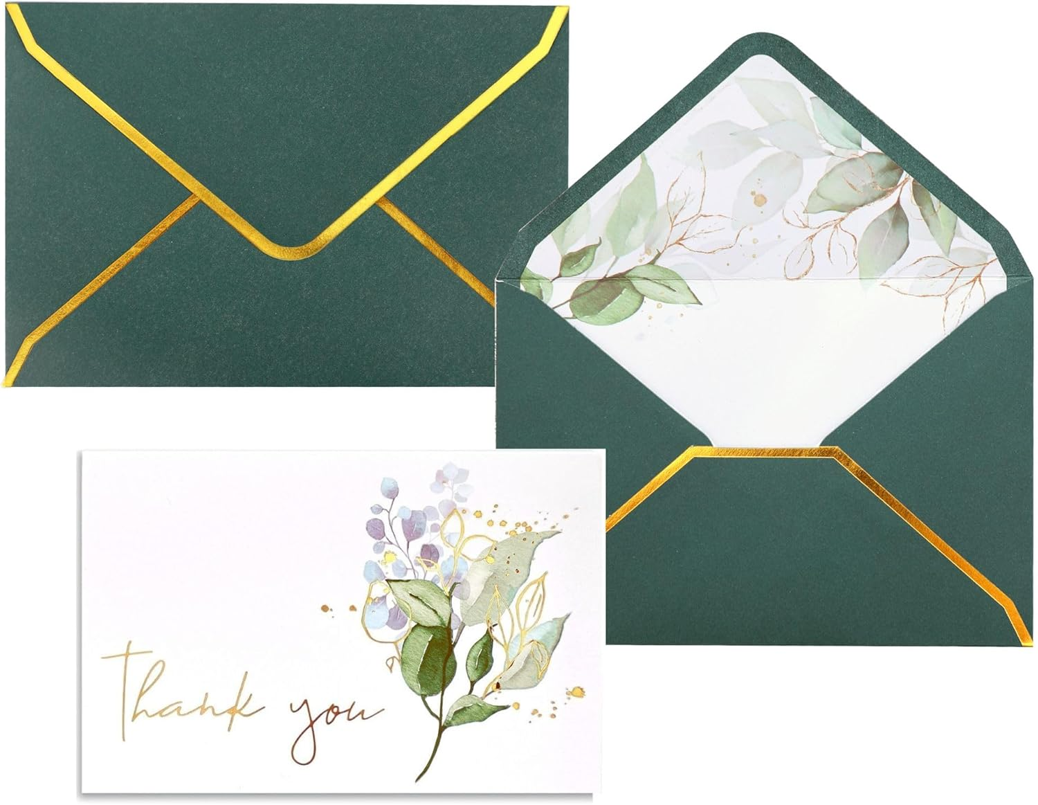 Heavy Duty Thank You Cards with Envelopes - 36 PK Gold Notes 4X6 Inches Baby Shower Wedding Small Business Graduation Funeral Bridal (Greenery) image number 2