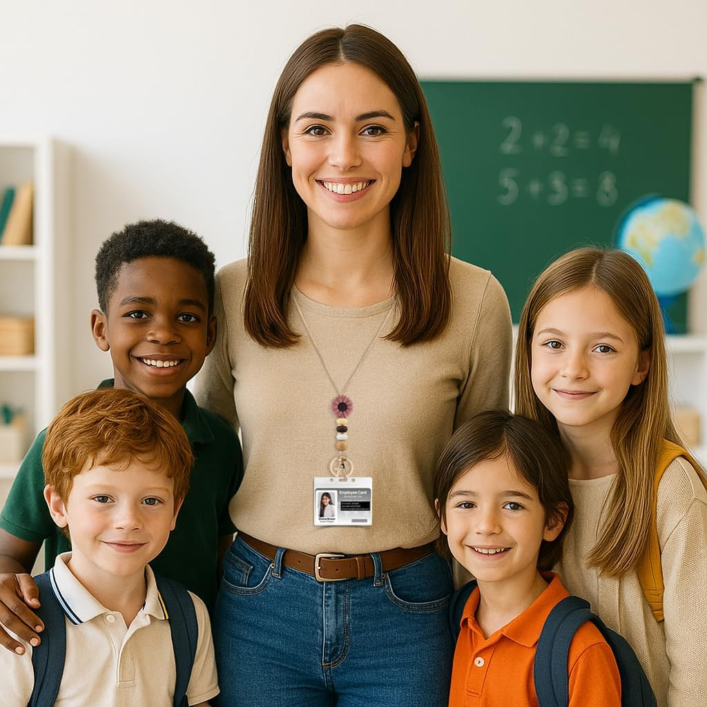 Flower Teacher Lanyards ID Badge and Key Chain, Cute Silicone Beads Lanyard for Women Nurse Work Student image number 6