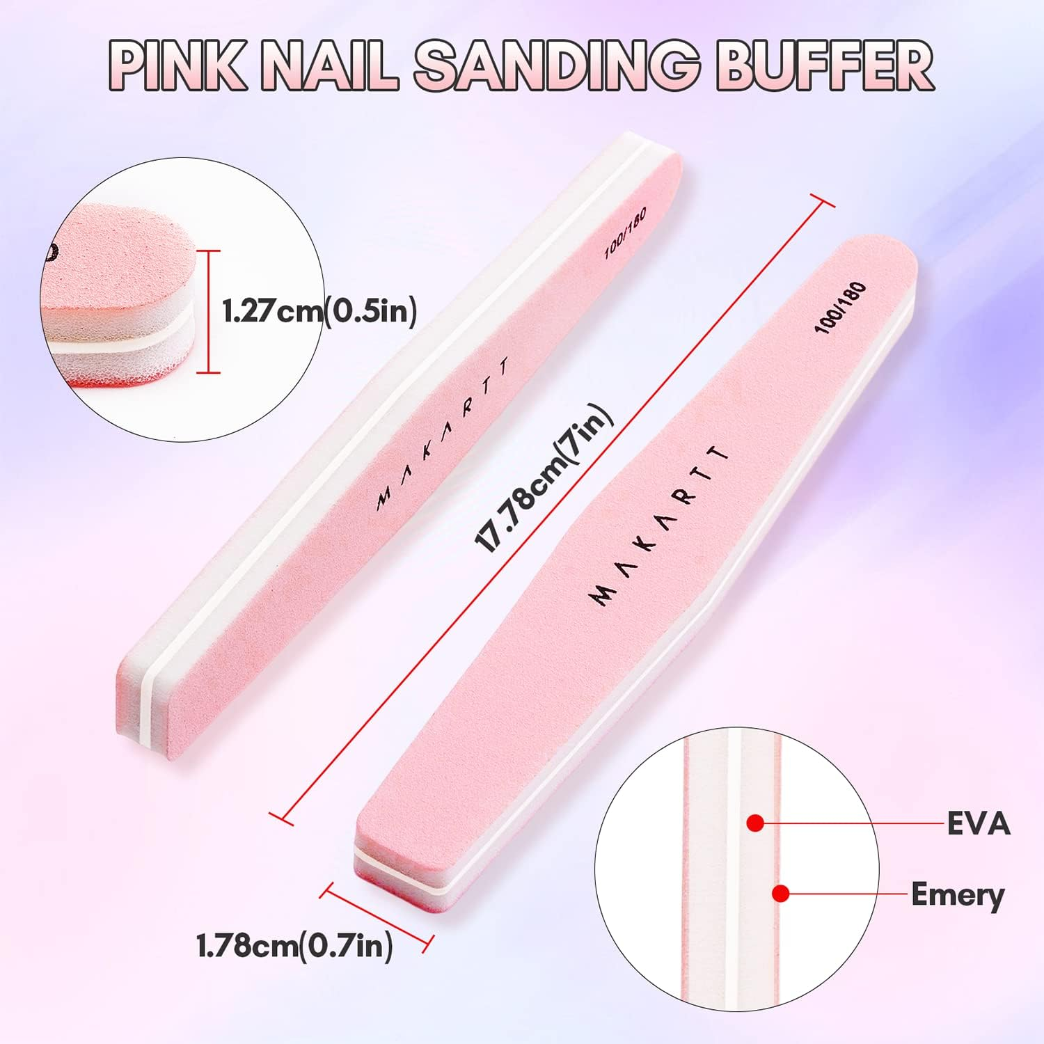 Makartt Nail Buffer Block, 100/180 Grit Sponge Nail Files, 10Pcs Double Sides Pink Nails Sanding Filer for Acrylic Gel, Professional Manicure Art Buffering Kit for DIY Salon Use image number 2