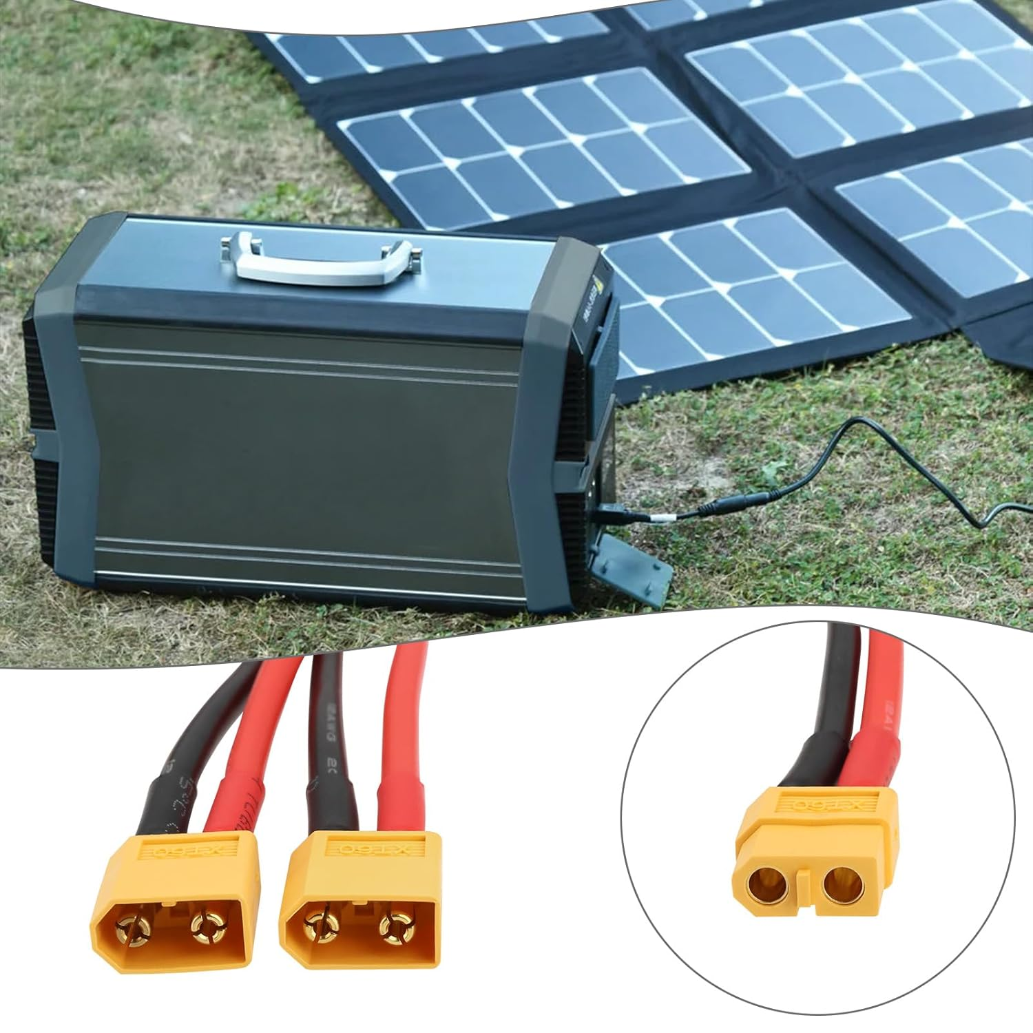 Emsea 1Pc XT60 Female to Dual Male Connector Extension Cable 12 AWG XT60 Female to 2 XT60 Male Plug Adapter Extension Cable for Solar Panel Solar Generator Power Station Ship (30Cm) image number 5