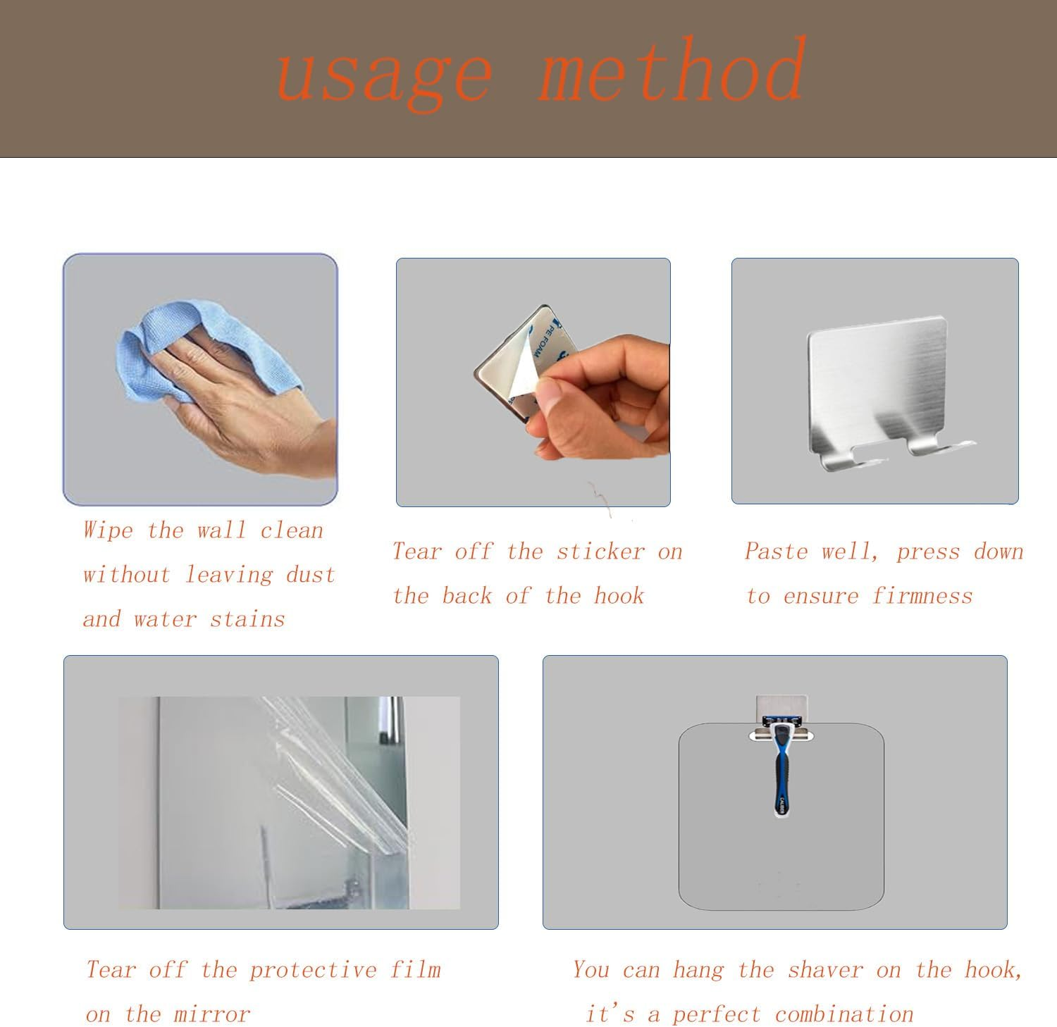 Hysgscwd Shower Mirror anti Fog, 25 * 18CM Anti-Fog Hanging Shaving Mirror, Shatterproof Fogless Shower Mirror with 2 Steel Razor Hooks Holder, Unbreakable Deluxe Plexiglass Makeup Mirror for Bathroom image number 6