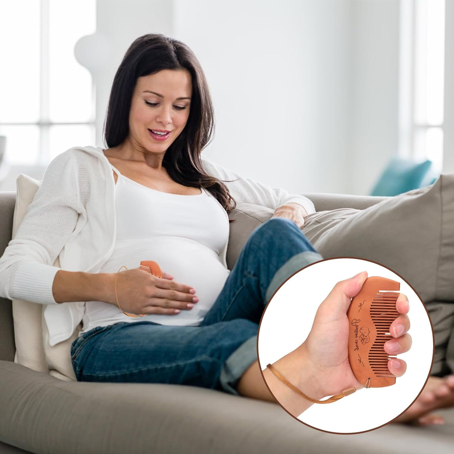 Carriage Comb Set, Birth Comb, Wooden Hair Comb for Birth with Storage Bag and Neck Strap, Pregnancy Comb, Birth Utensils for Firstbirths, Pregnancy Gift image number 4