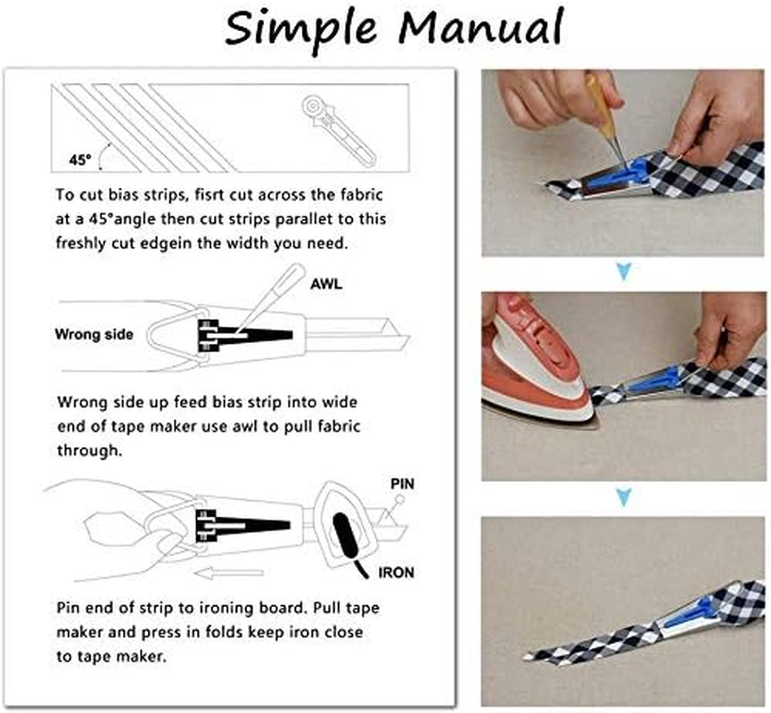 Windman Bias Tape Maker Kit 5Sizes Include 6MM/9MM/12MM/18MM/25MM Fabric Bias Tape Makers for Home DIY Quilting Binding Use with Tape Binding Foot,Awl,Clips and 50Pcs Sewing Pins