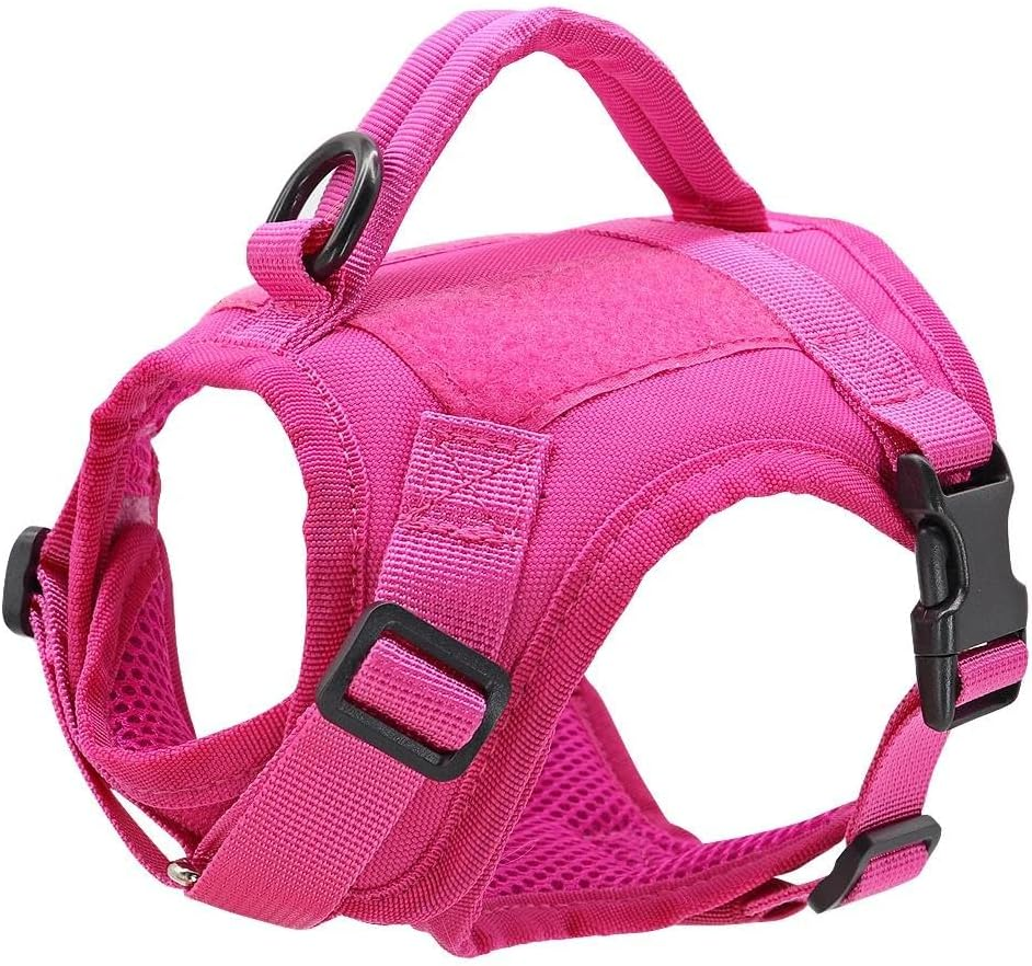 Adjustable Military Tactical Small Cat and Dog Harness Durable Nylon Small Cat and Dog Harness Chihuahua Pug Training Camping Harness,Rose image number 4