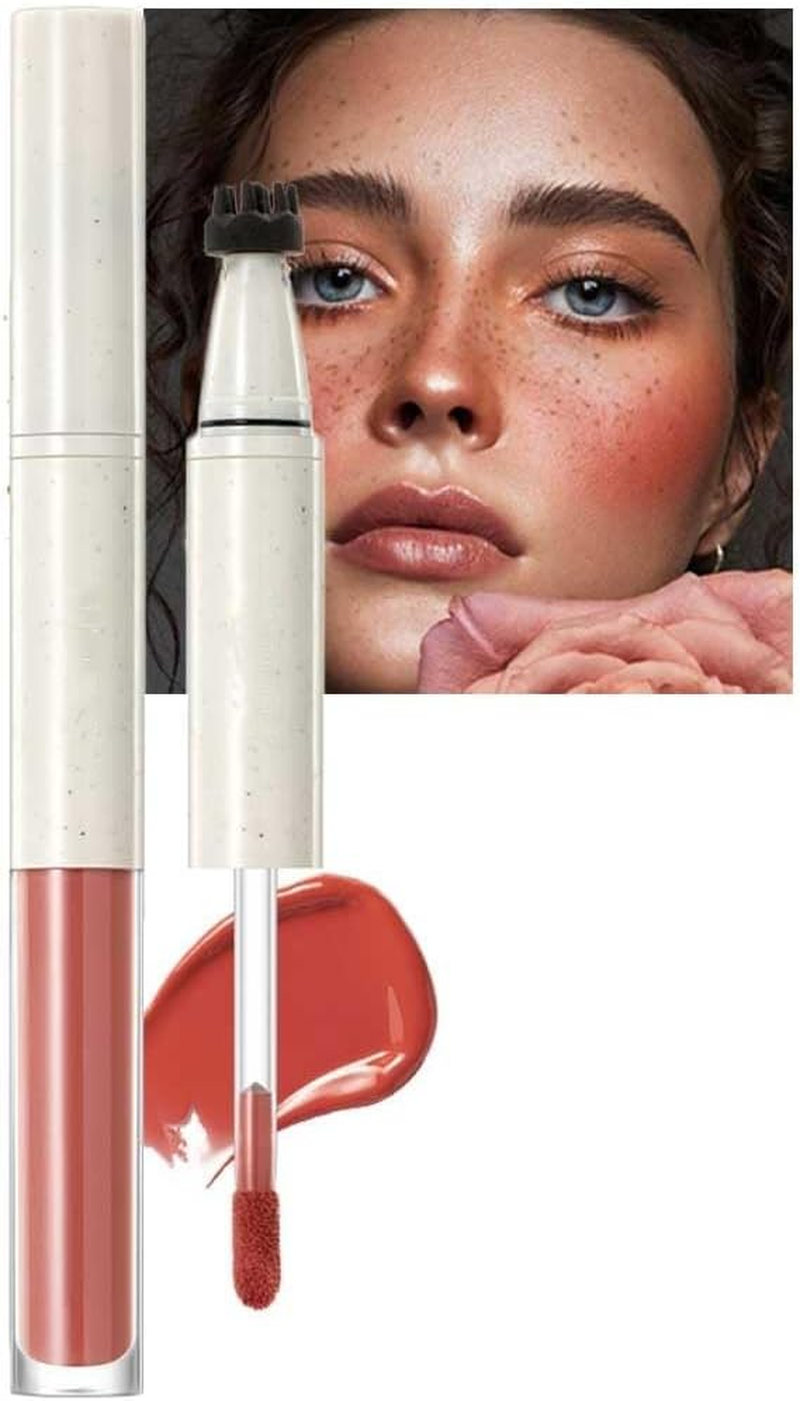 Liquid Face Blush Freckle Pen, Natural Dewy Cream Blush with Light Brown Faux Freckle Stamp Pen 2 in 1 Makeup Natural Sunkissed Dewy Cheeks, Waterproof Fake Freck Tint Marker (1#)