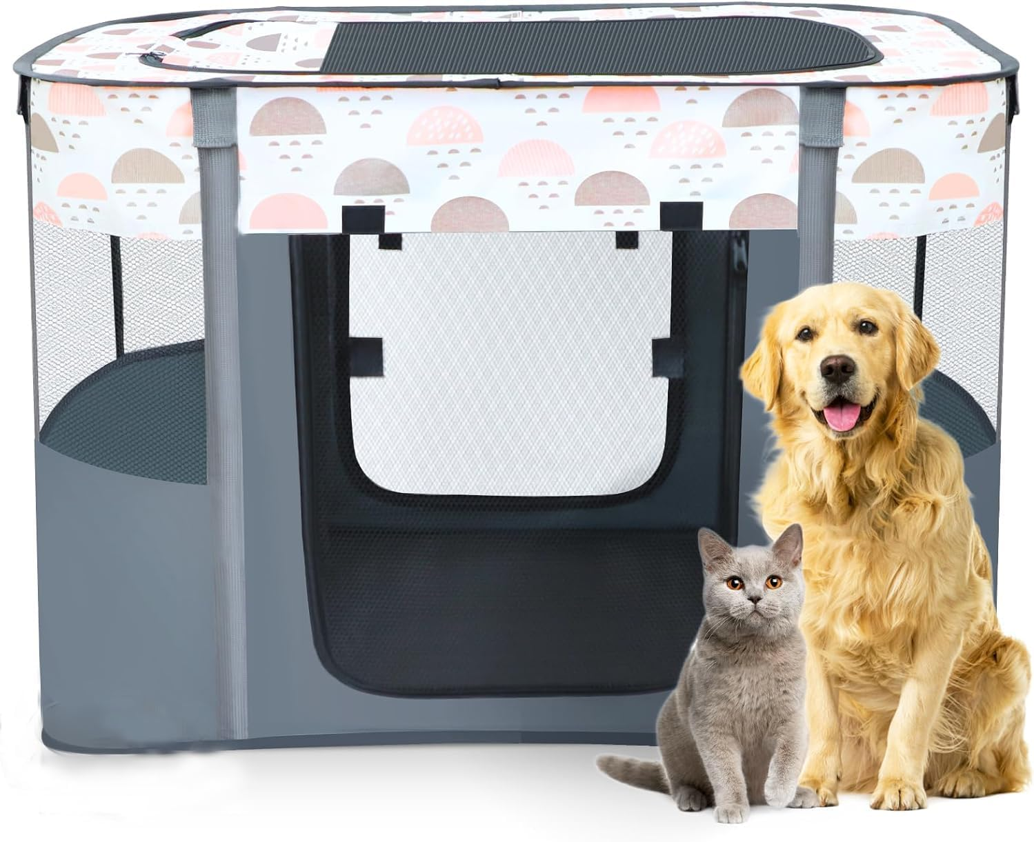 Portable Pet Playpen,Dog Play Pen Indoors,Foldable Dog Cat Tent with Carry Bag for Puppy Kittens Rabbits,Puppy Crate Pet House for Outdoor Travel Camping Use (Large) image number 3