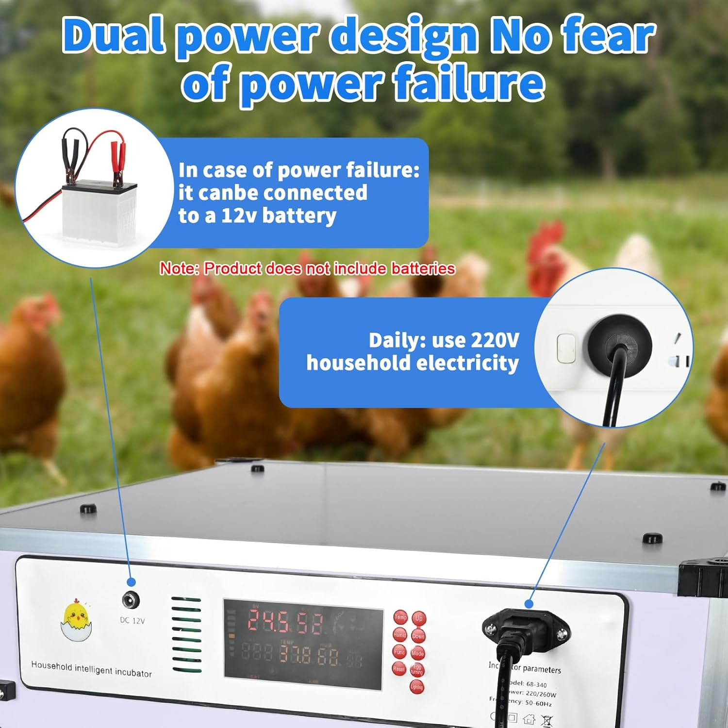 CHAOFLIGHT Egg Incubators, Automatic Incubator Machine with Built-In Egg Turner and Lntelligent Temperature Controller & Humidity Monitoring, for Chick Fry, Duck, Goose, Pigeon, Parrot (272 Eggs) - 272 Eggs image number 3