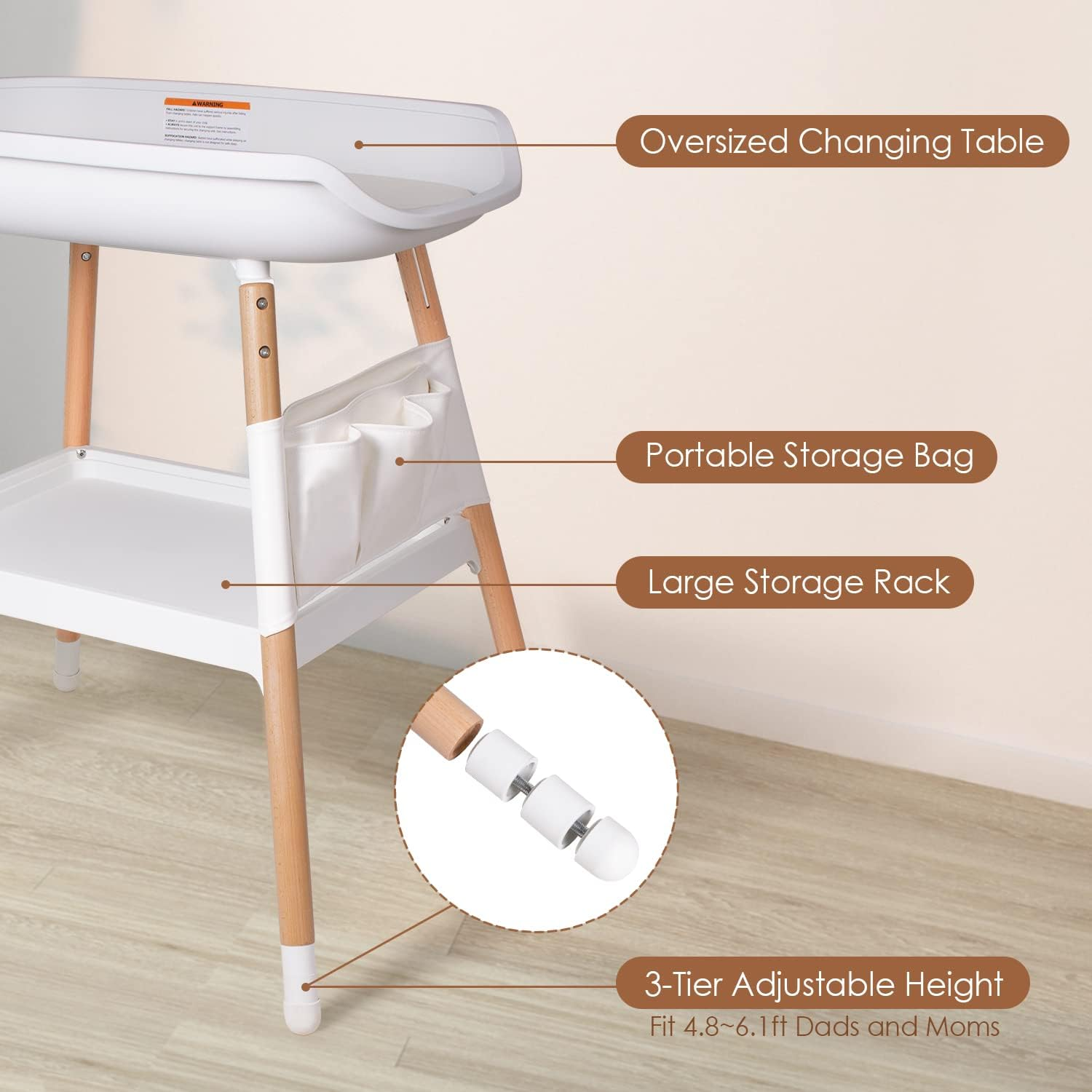 Beberoad Love Baby Changing Table &ndash; Adjustable Height Nursery Changing Station with Soft Pad, Organizer & Large Storage Shelves &ndash; Diper Table for Newborns & Infants (White) image number 4