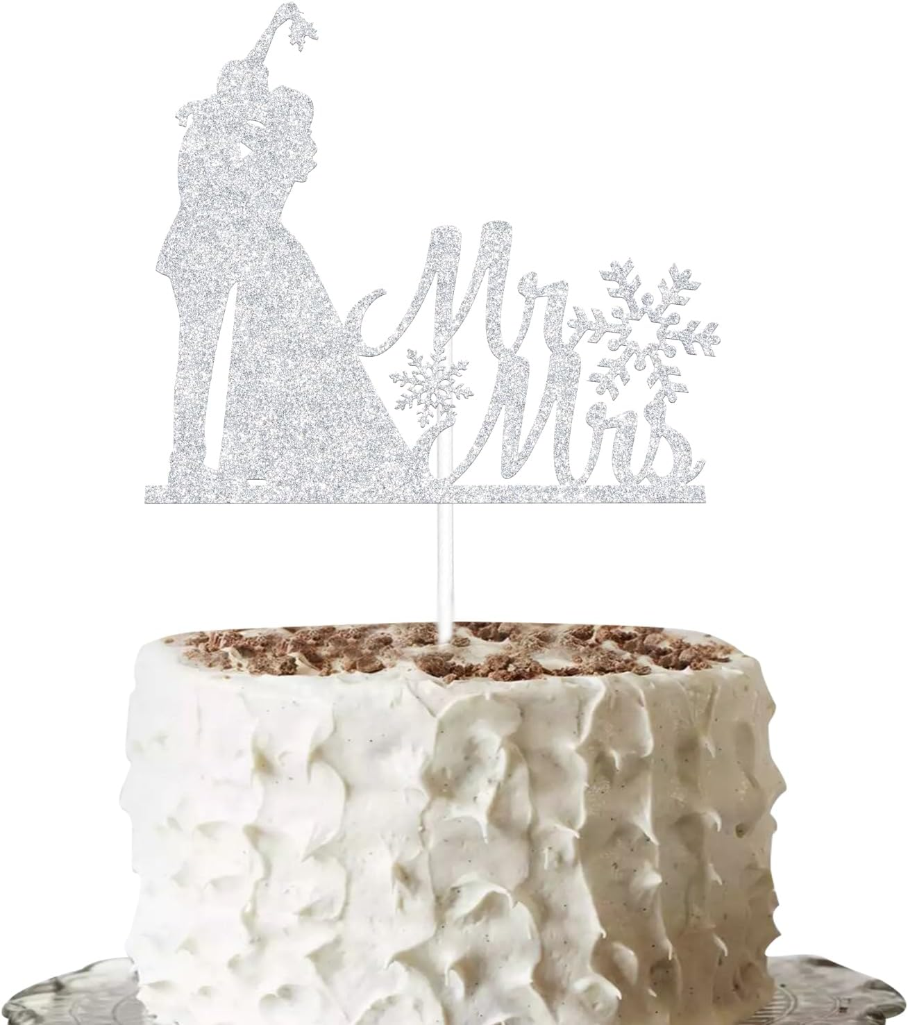 Winter Wedding Cake Topper, Mr & Mrs Cake Decorations, Snowflakes Wedding Decor, Snow in Love, Christmas Winter Engagement Party Supplies Silver Glitter image number 5