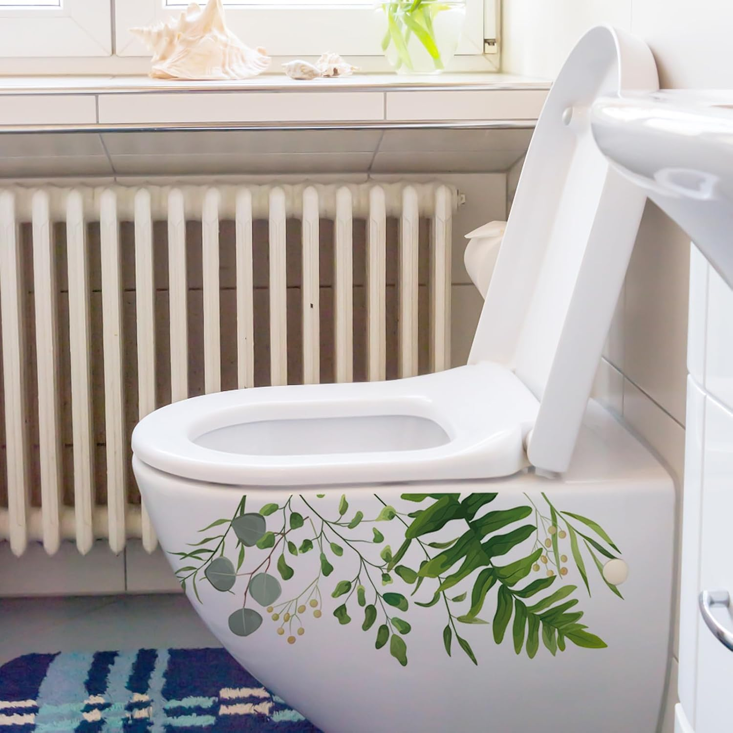 Green Plants Toilet Seat Sticker and Decals - Cistern Wall Sticker, Lid Decals, Bolt Covers for Bathroom Cabinet Decoration (4, Multi) image number 3