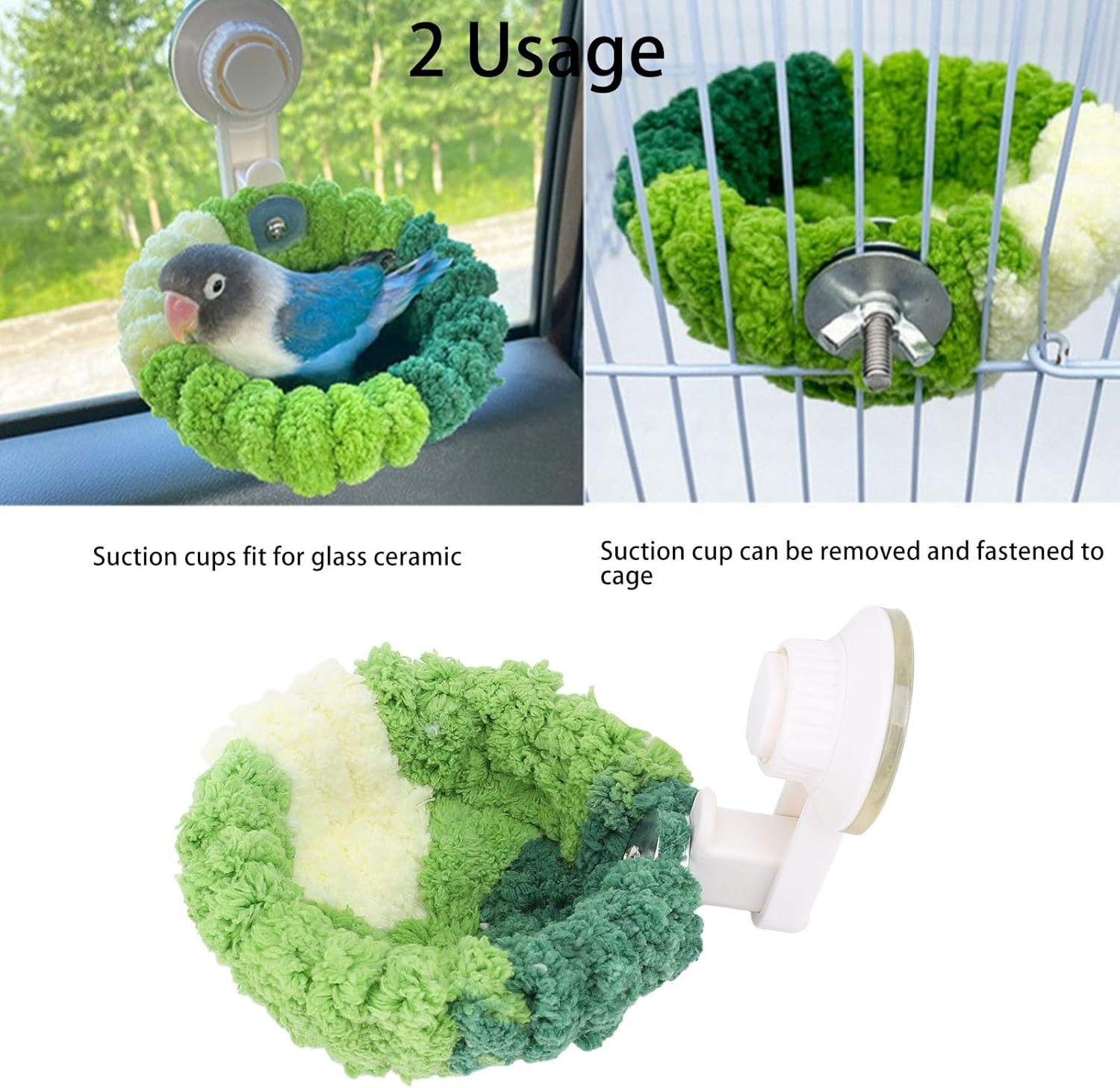 Suction Cup Bird Nest, Warm Bird Sleeping Bed with Cozy Plush Lining, Velvet Nest for Travel Car Window Outdoor (Large) image number 6