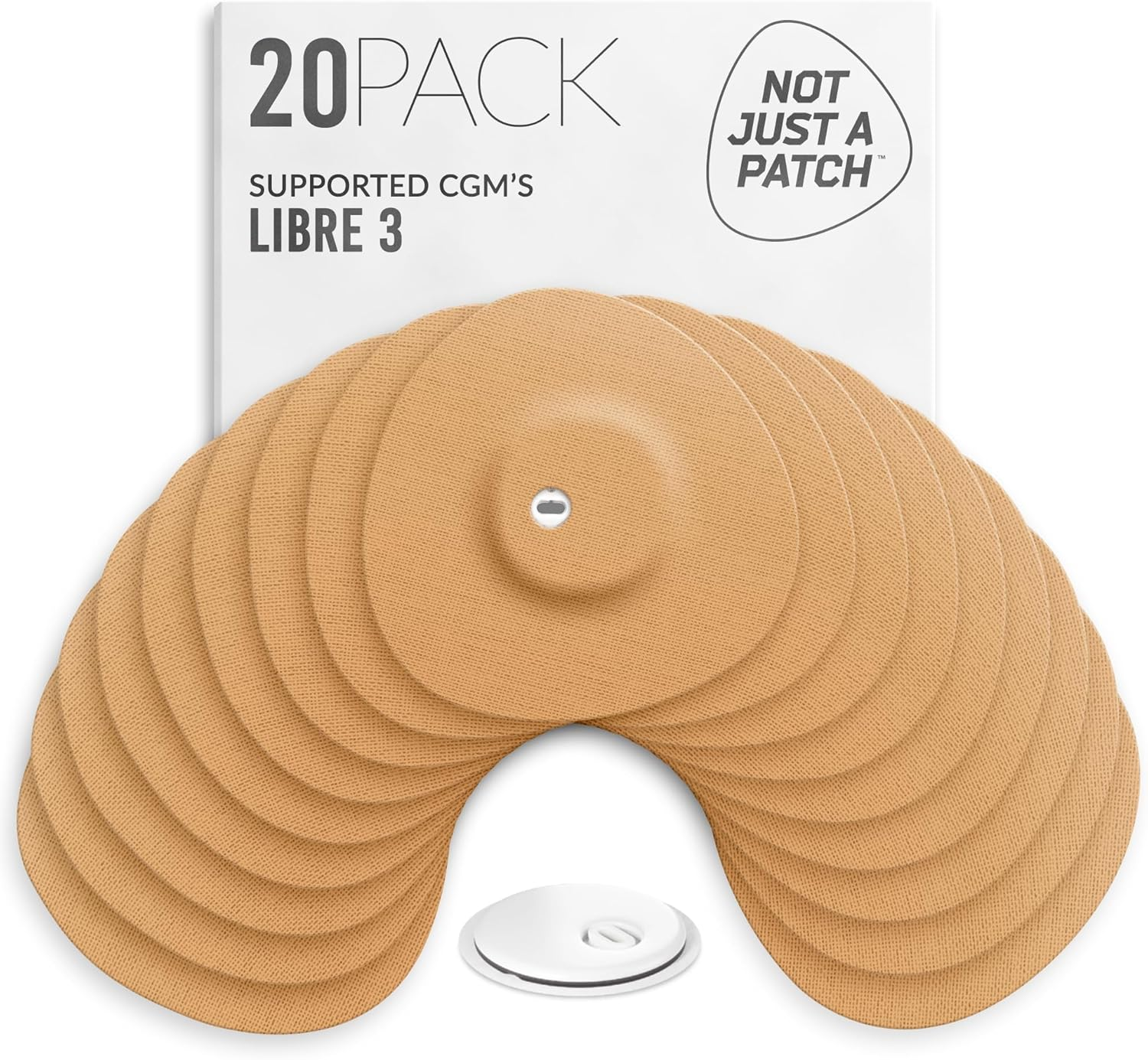 Not Just a Patch Freestyle Libre 3 plus Sensor Covers (20 Pack) &ndash; Breathable, Sweatproof & Secure Hold &ndash; Precision-Cut Hole for Ventilation, Enhanced Adhesion & Gentle Support &ndash; 10-14 Day Wear - Beige